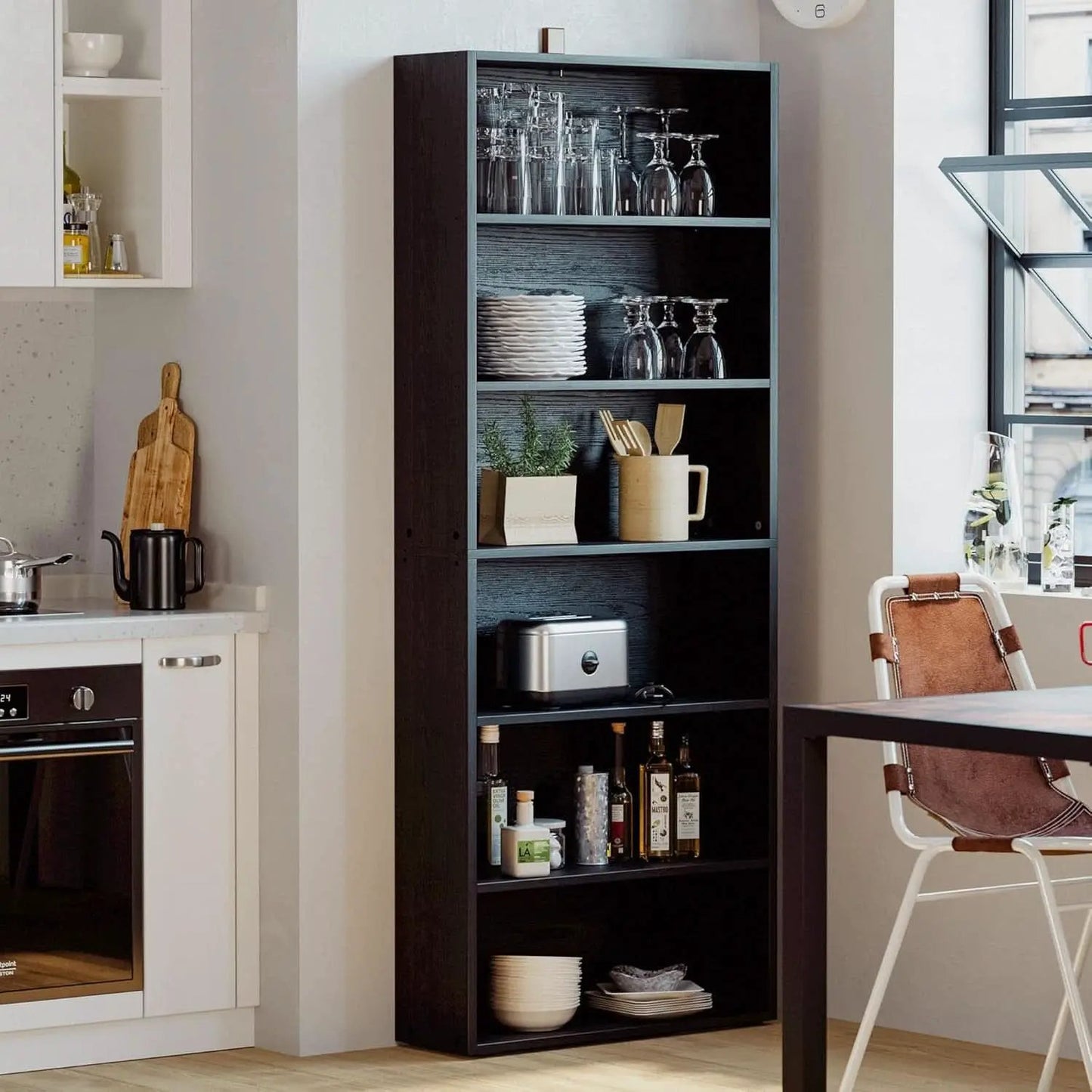 Floor Standing Walnut Finish Bookcase 6 Tier 70 Inches from PriceLows™