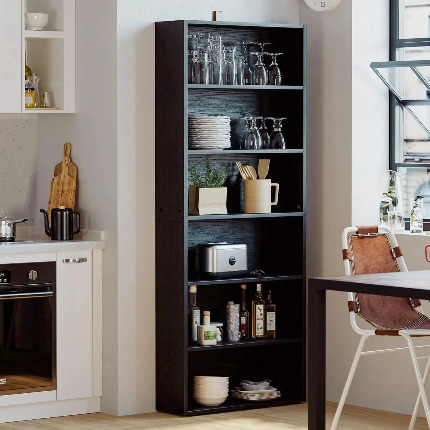 Floor Standing Walnut Finish Bookcase 6 Tier 70 Inches from PriceLows™