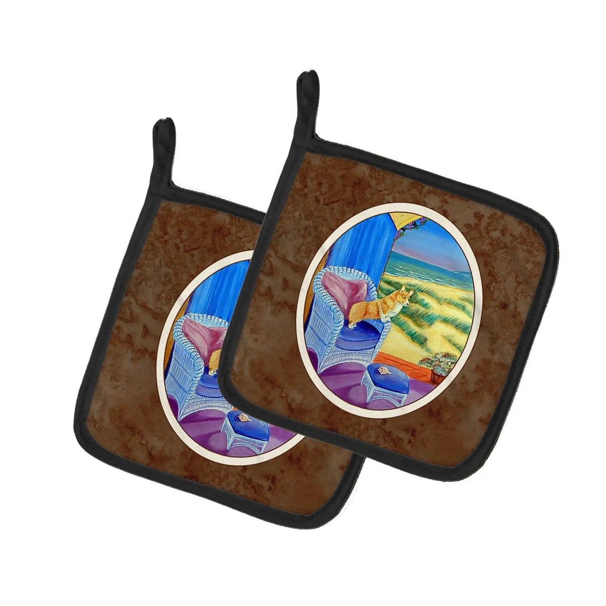 Pot Holder Set of 2 | Heat Resistant Quilted Hot Pads | 7.5 x 7.5 Inch | Corgi (Style 17)