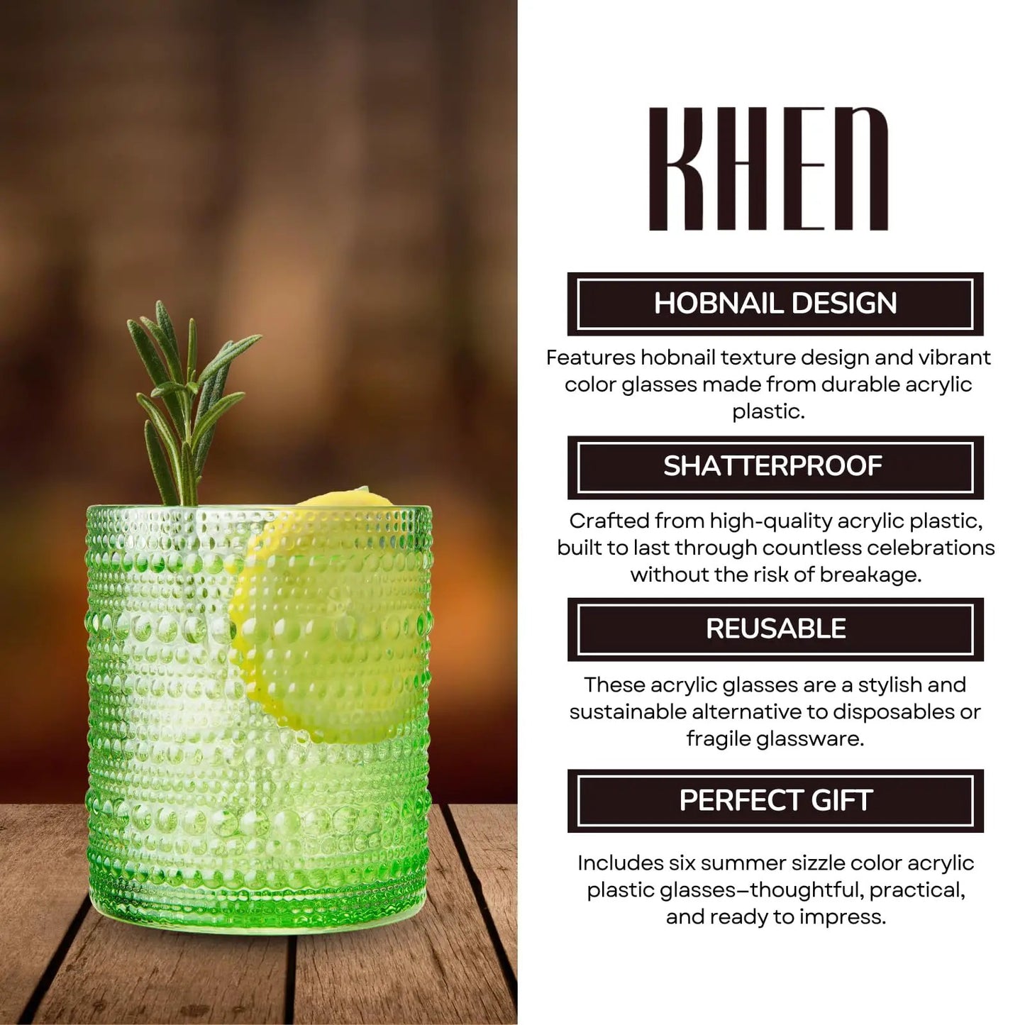 Vibes Hobnail glassware set of 6 Summer colors from PriceLows™