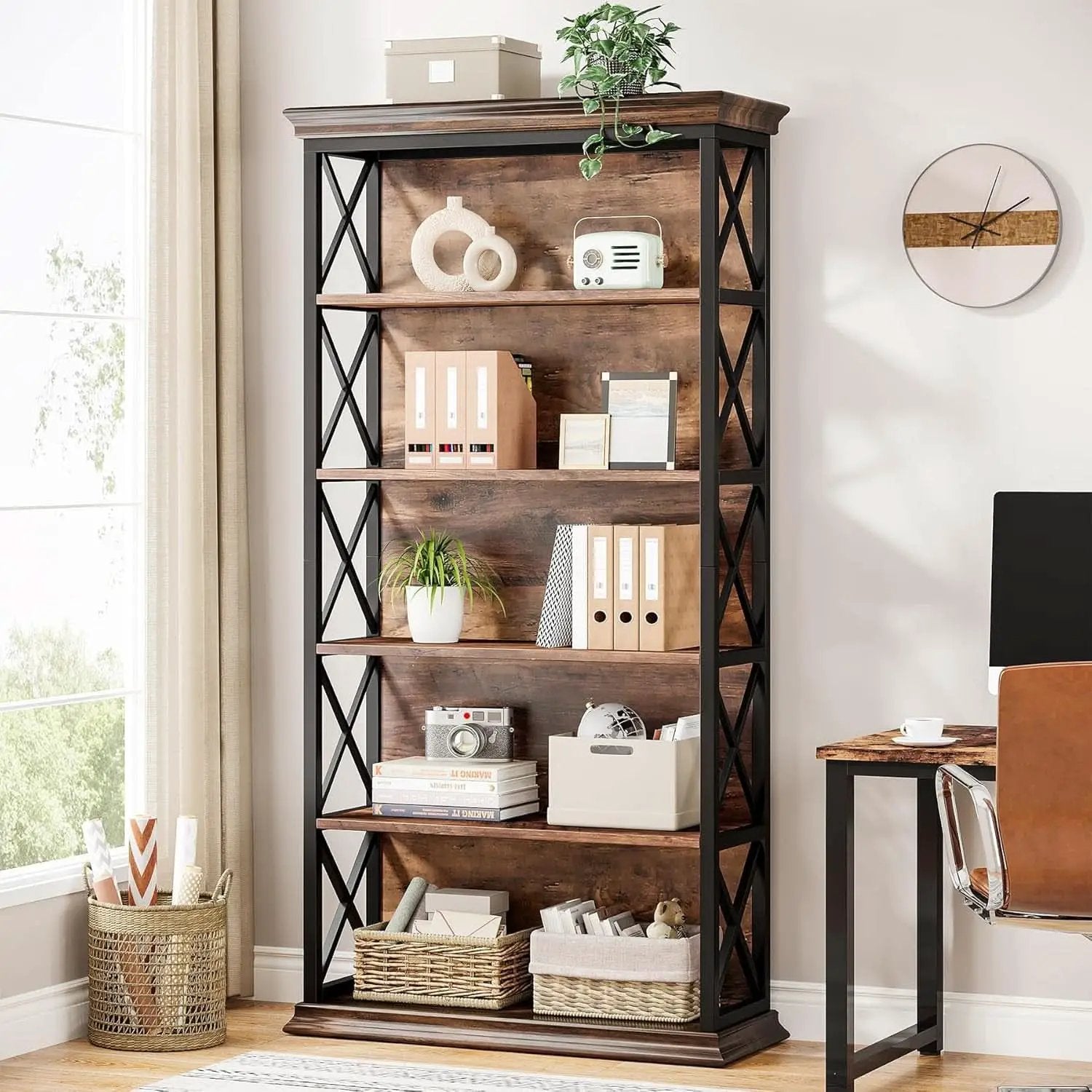 Six Tier Bookcase 71 Inch Industrial Storage Shelf from PriceLows™