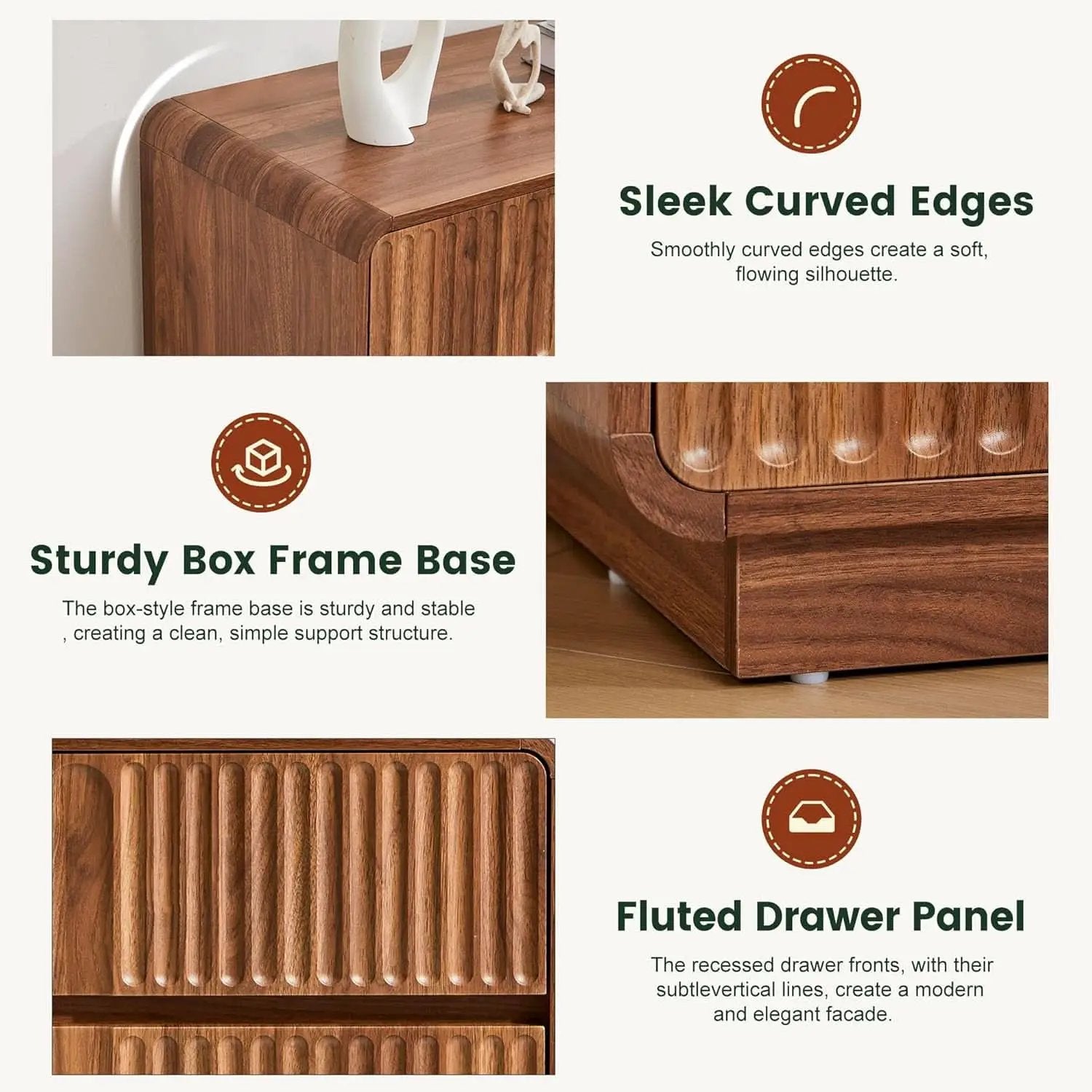 Walnut Fluted Three Drawer Dresser 31 Inch Wide Storage from PriceLows™