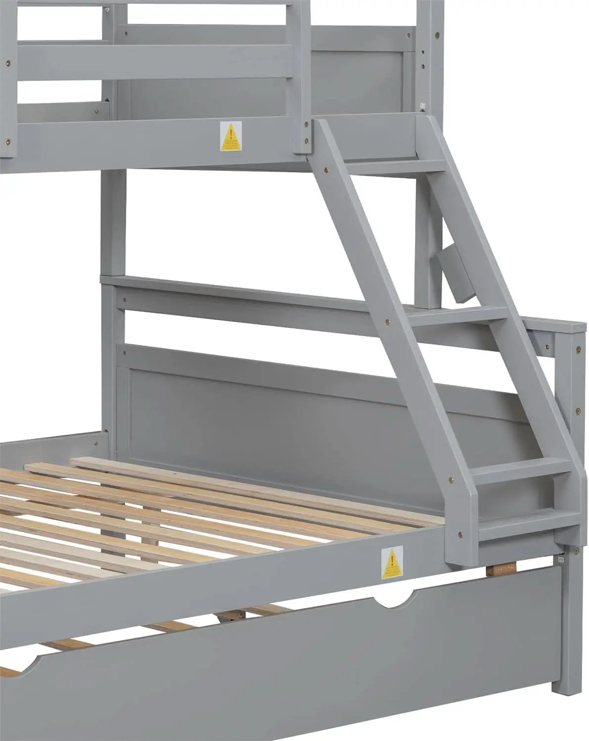 Grey Trundle Bunk Bed Twin Over Full With Guardrail from PriceLows™
