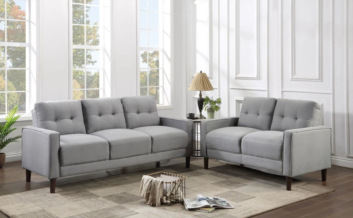 Bowen 2-piece Upholstered Track Arm Tufted Sofa Set | 2-Piece Set | Fabric | Grey