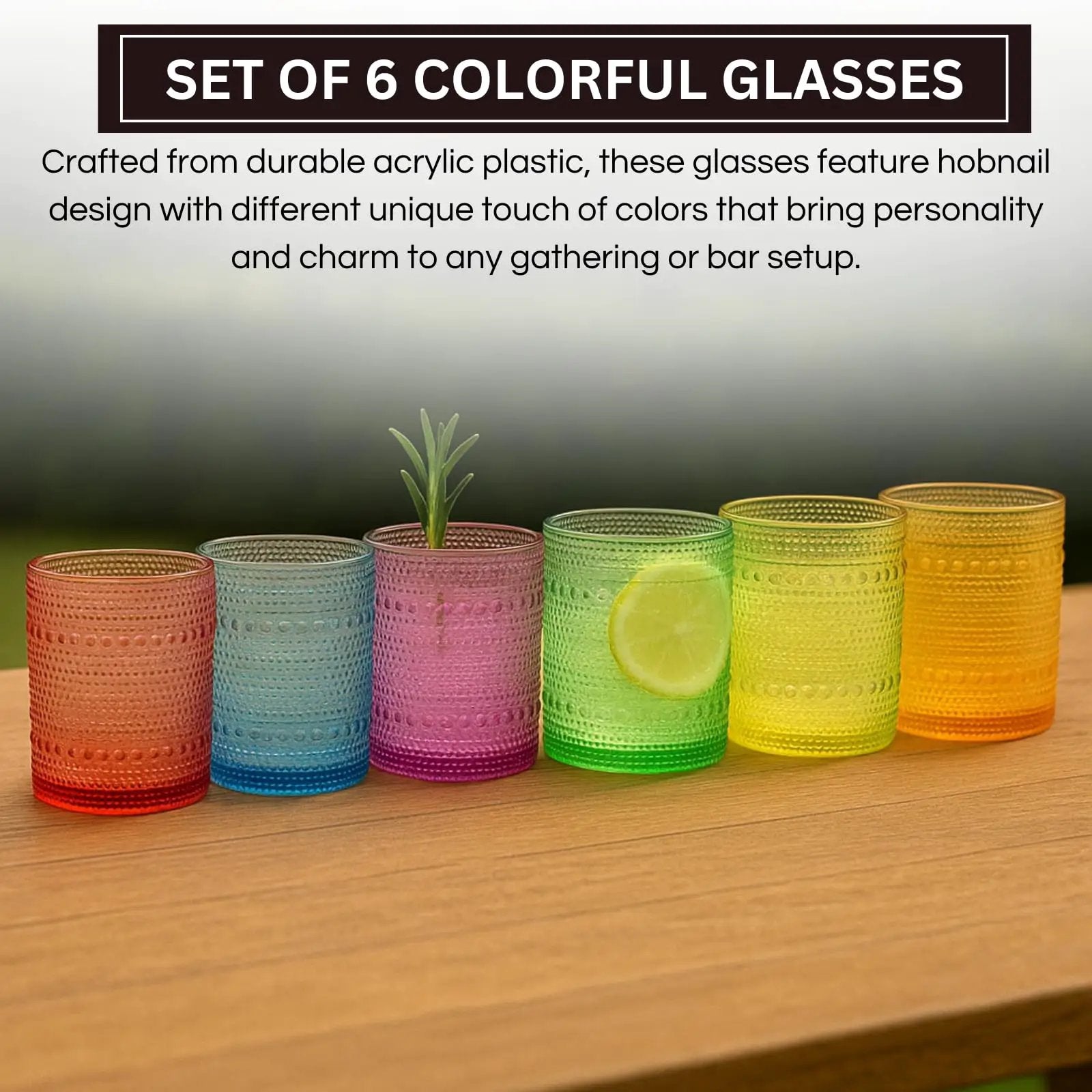 Vibes Hobnail glassware set of 6 Summer colors from PriceLows™