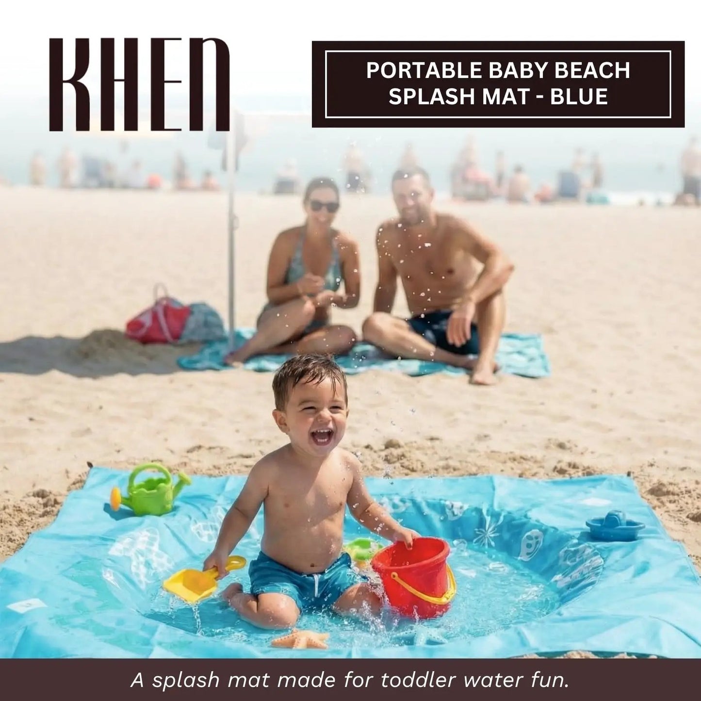 Khen Baby Beach Splash Mat Blue, 1 Piece, 78.74 x in Waterproof Polyester Portable Foldable from PriceLows™