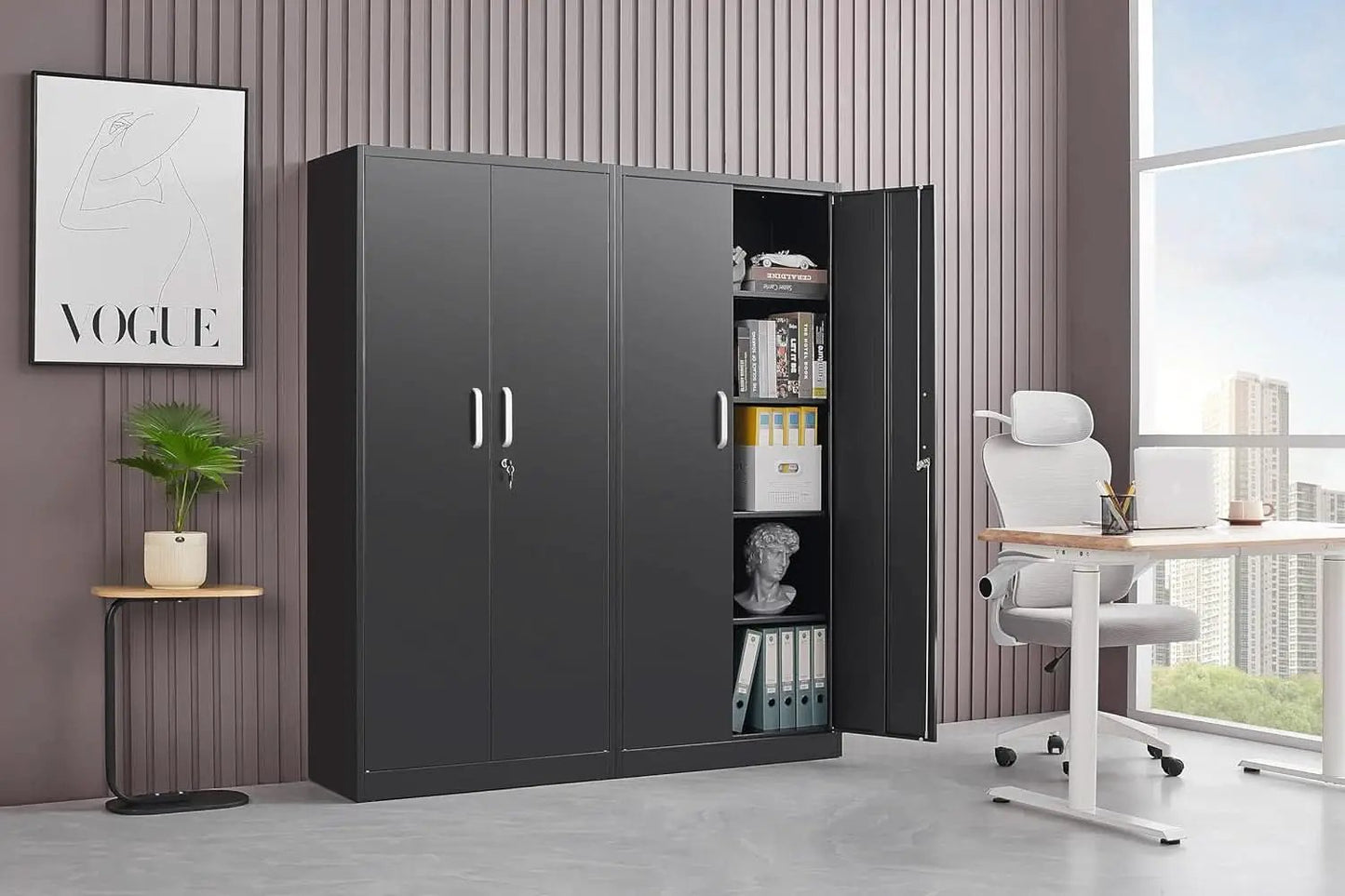 Black Metal Storage Cabinet With Locking Adjustable Shelves from PriceLows™