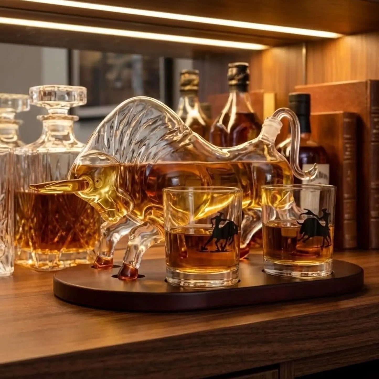 Western Cowboy & El Matador Bull Whiskey Decanter Set from PriceLows™
