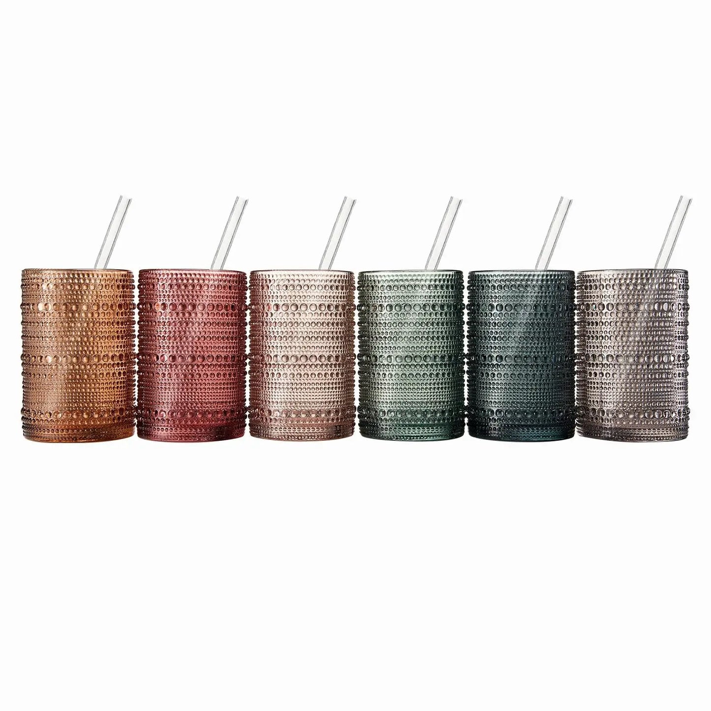 Khen Hobnail Drinking Glasses with Straws | Muted Colors | Set of 6 from PriceLows™