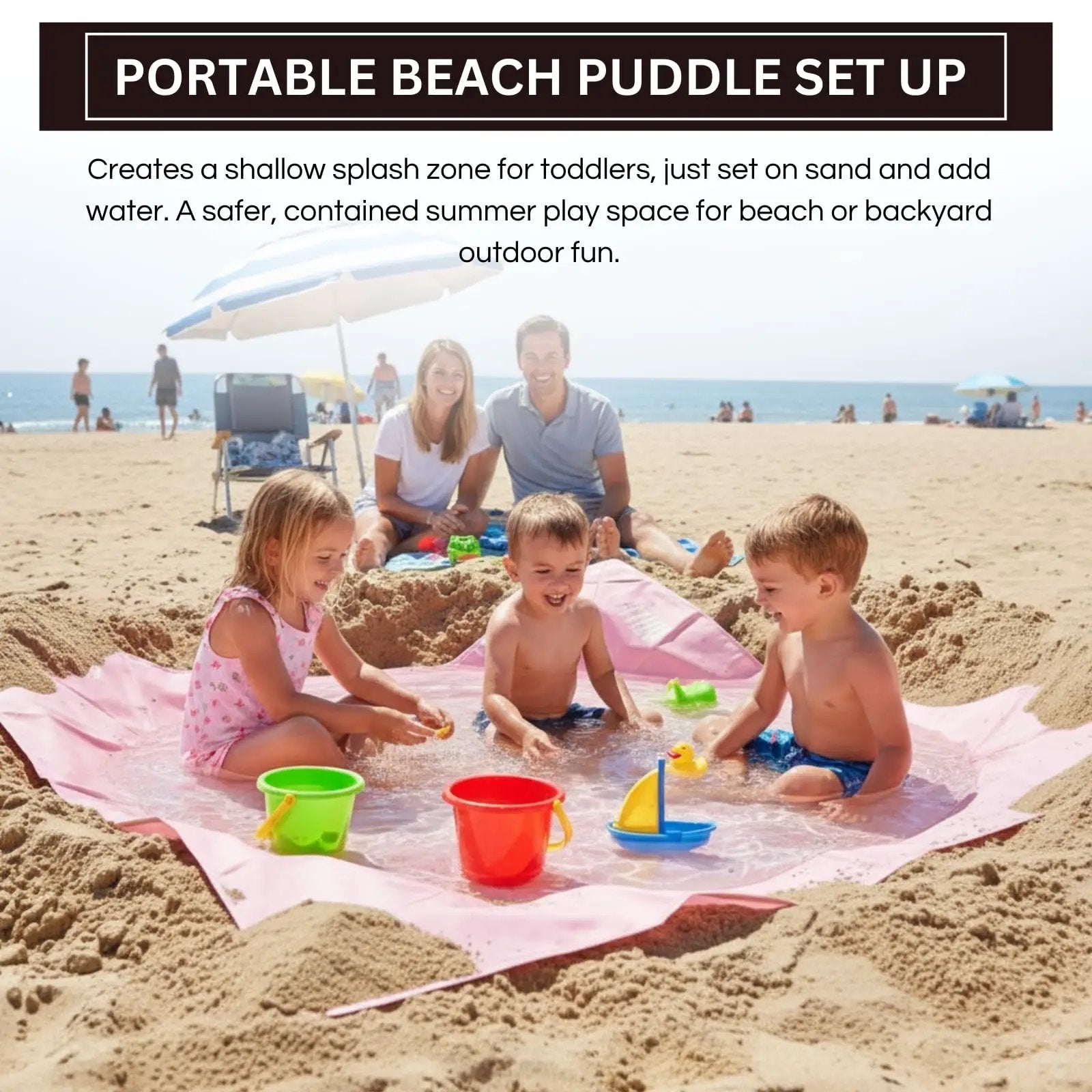 Baby Beach Splash Mat Pink, 1 Piece, 78.74 x in Waterproof Polyester Portable from PriceLows™