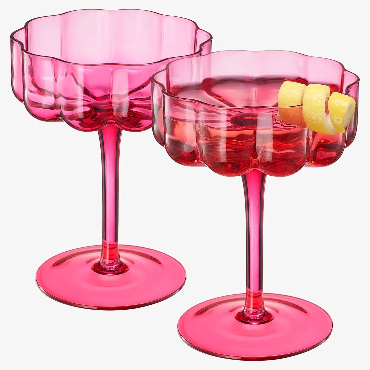 Flower Vintage Wavy Glass Coupes Martini, Champagne & Cocktail Coupes - Set of 2 from PriceLows™