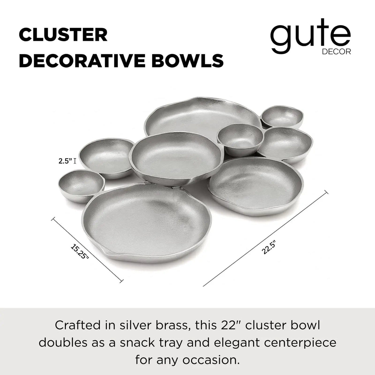 Cluster Decorative Bowls, Bright Silver Brass - Decoration | Brass | Serving Platter | Home Decor