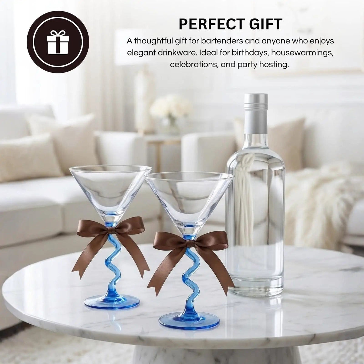 Spiral Stem Martini Glasses, 9.2oz 7.05" Blue | 9.2 oz | Set of 2 | Glass