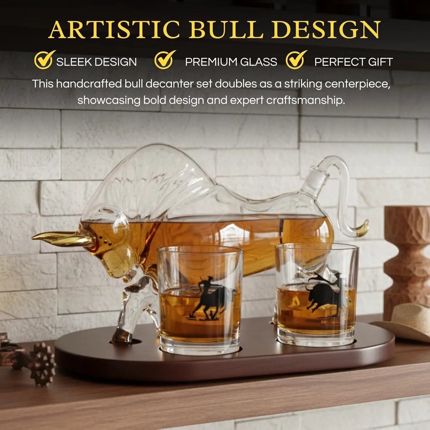 Western Cowboy & El Matador Bull Whiskey Decanter Set from PriceLows™