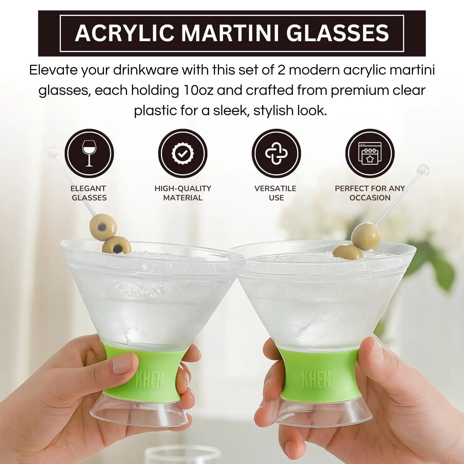 Khen Cooling Martini Glasses – Double-Wall Insulated 10 oz Cocktail Glasses with Frosted Base from PriceLows™