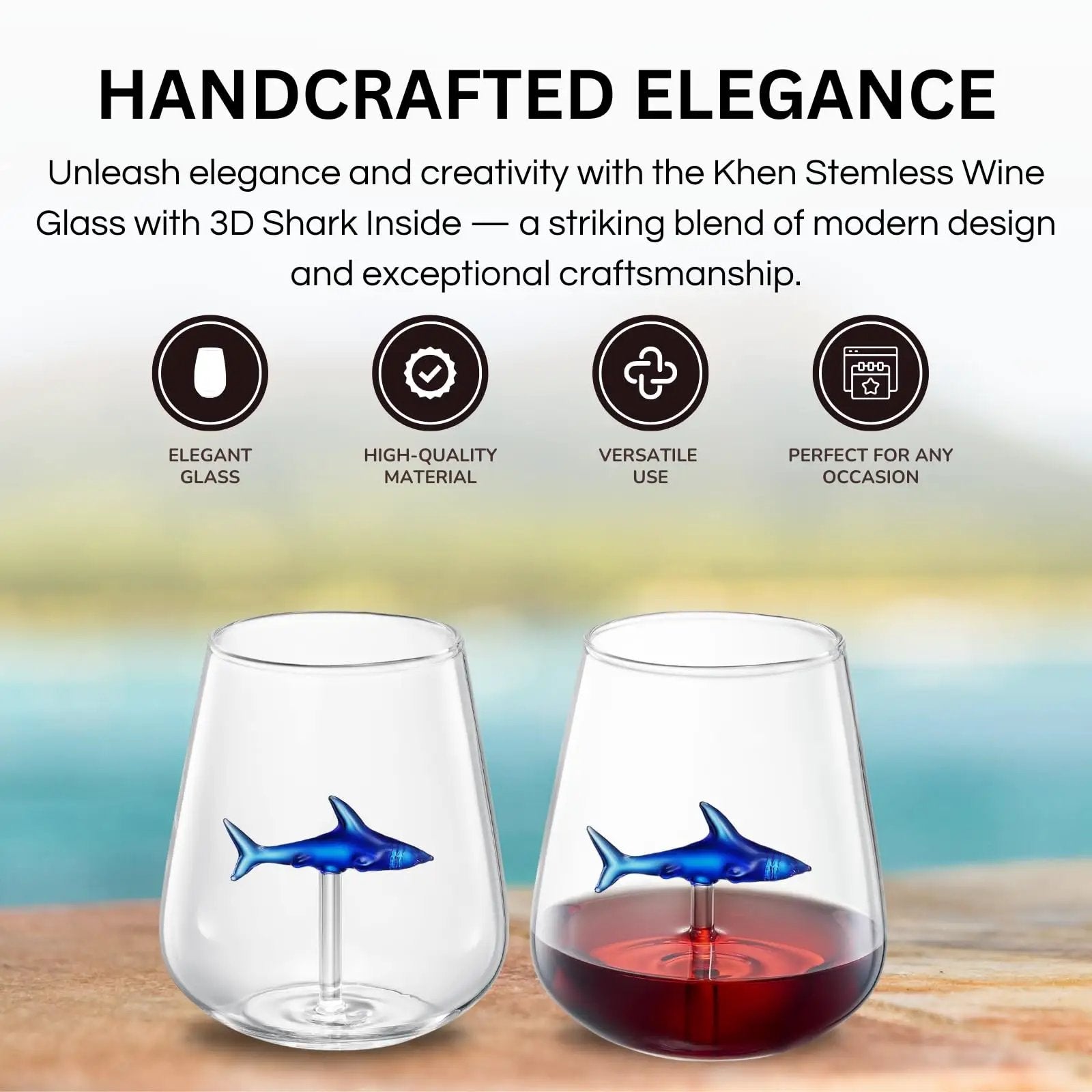 Handcrafted Stemless Shark Wine Glass - Personalized Set of 2 from PriceLows™