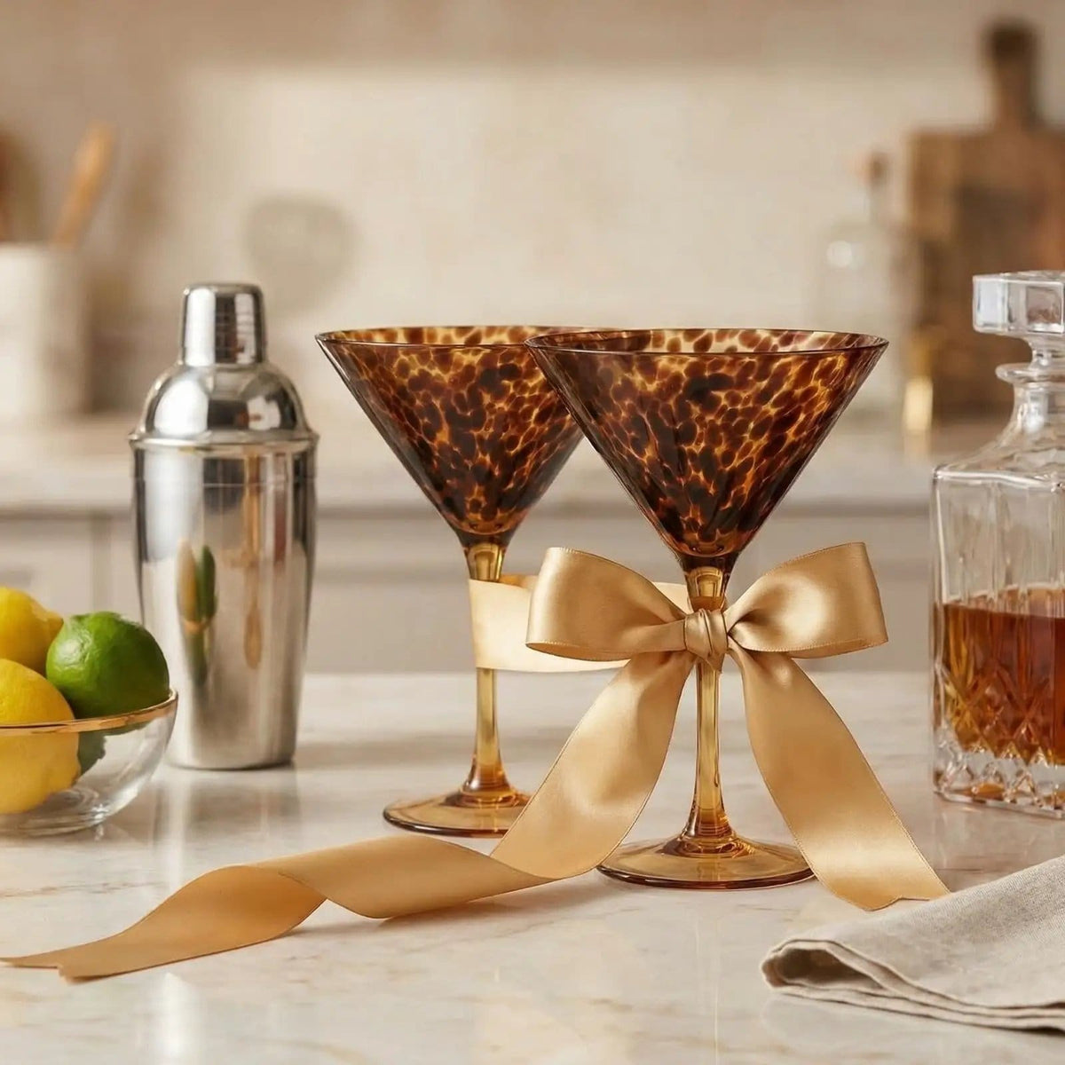 Tortoise Leopard Print Martini 9oz -, 7.1" Spotted Borosilicate Cocktail | 9 oz | Set of 2 | Glass