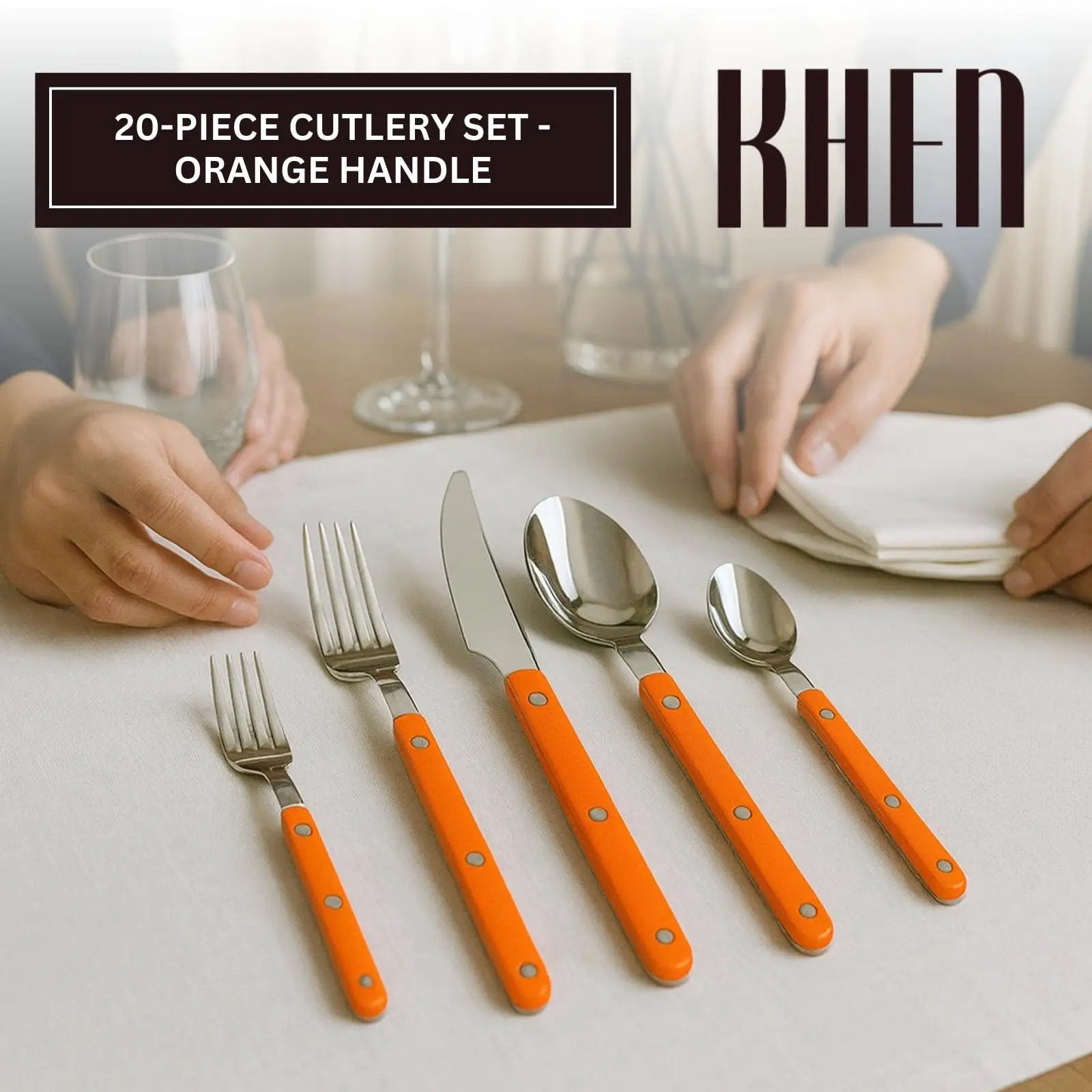 Khen 20-Piece Cutlery Set with Dinner Knives, Forks, Spoons, Salad Forks & Teaspoons from PriceLows™