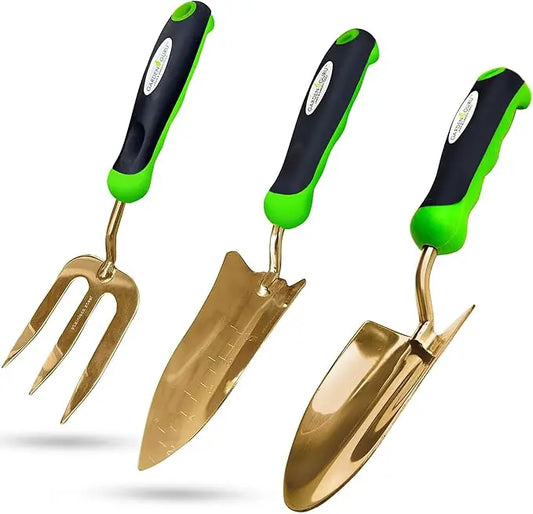 Garden Tool Set | Titanium Coated Steel | Heavy Duty | 3 Piece Kit