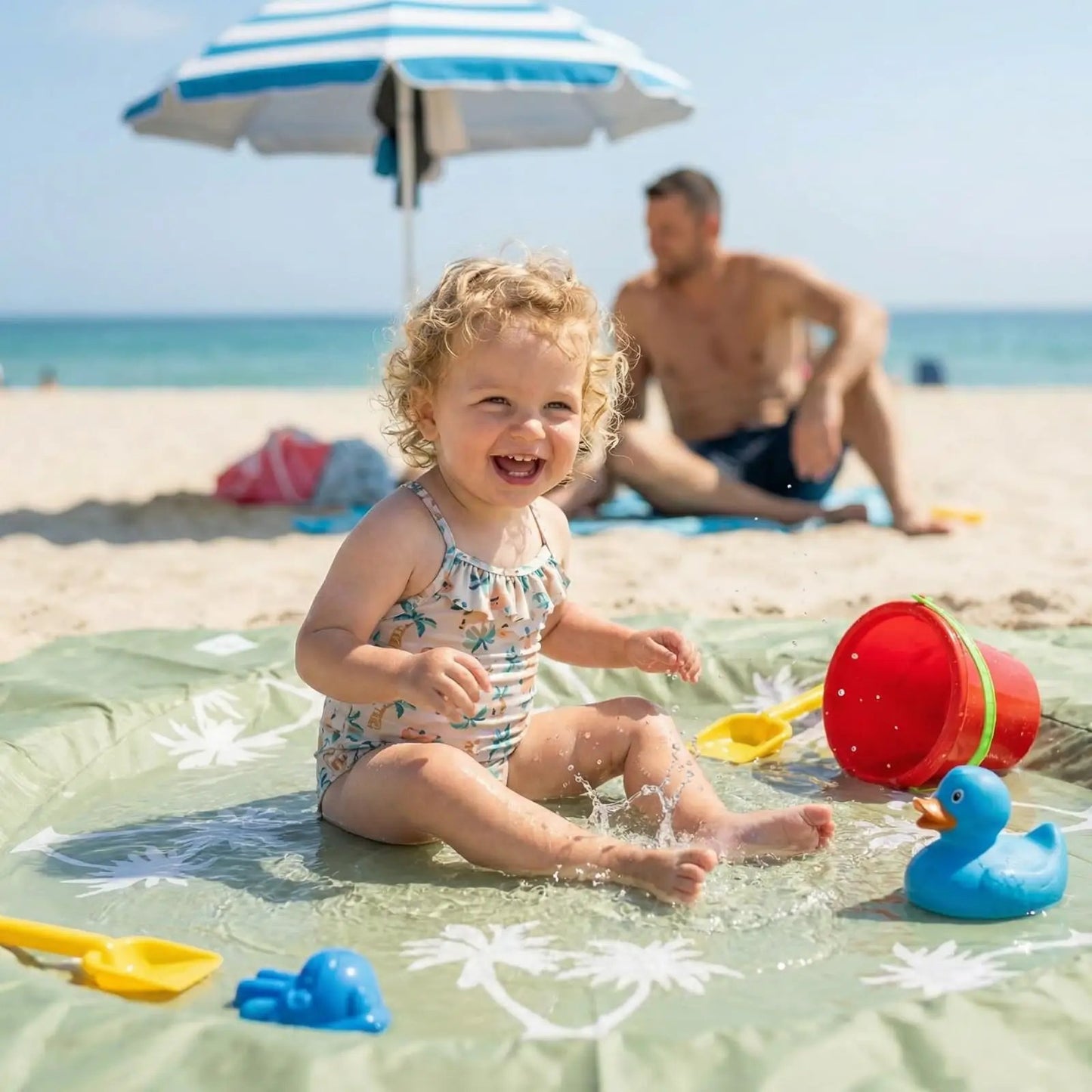 Baby Beach Splash Mat Green, 1 Piece, 78.74 x in Waterproof Polyester Portable Foldable from PriceLows™
