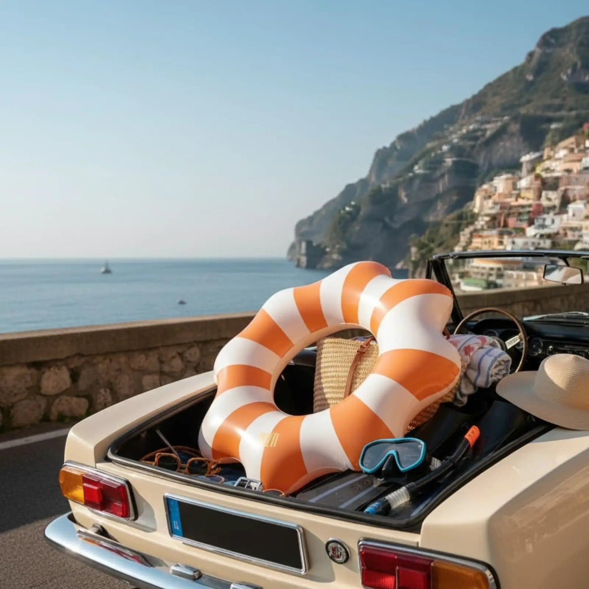 Amalfi Scalloped Inflatable Tube Pool Float Ring - Orange & White | Home Decor | Gift Ready