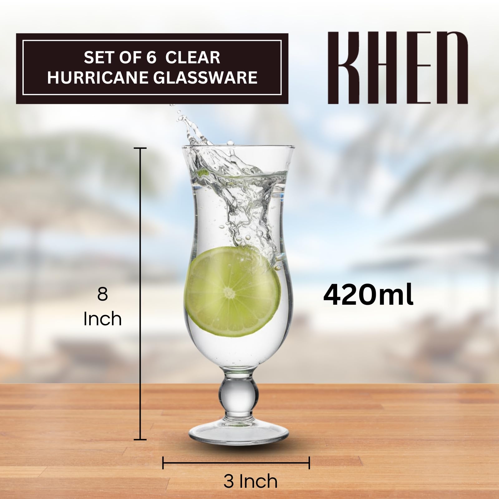 Hurricane Glassware Set of 6, Clear Glass Drinkware from PriceLows™
