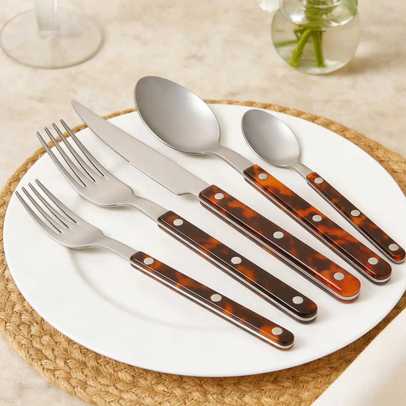 Premium Stainless Steel Flatware Set, 20 Piece Tortoise from PriceLows™