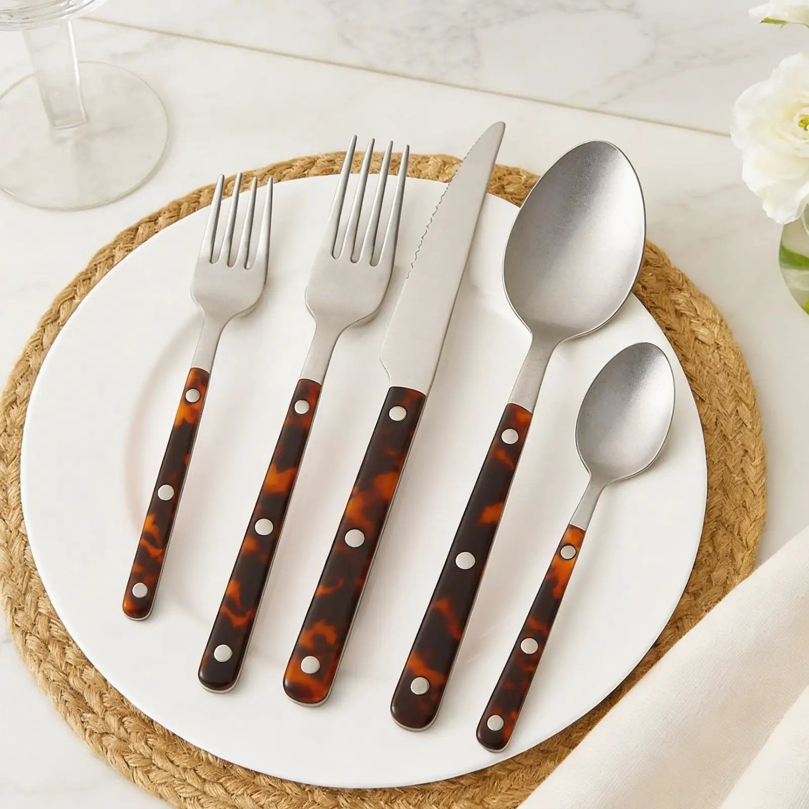 Premium Stainless Steel Flatware Set, 20 Piece Tortoise from PriceLows™