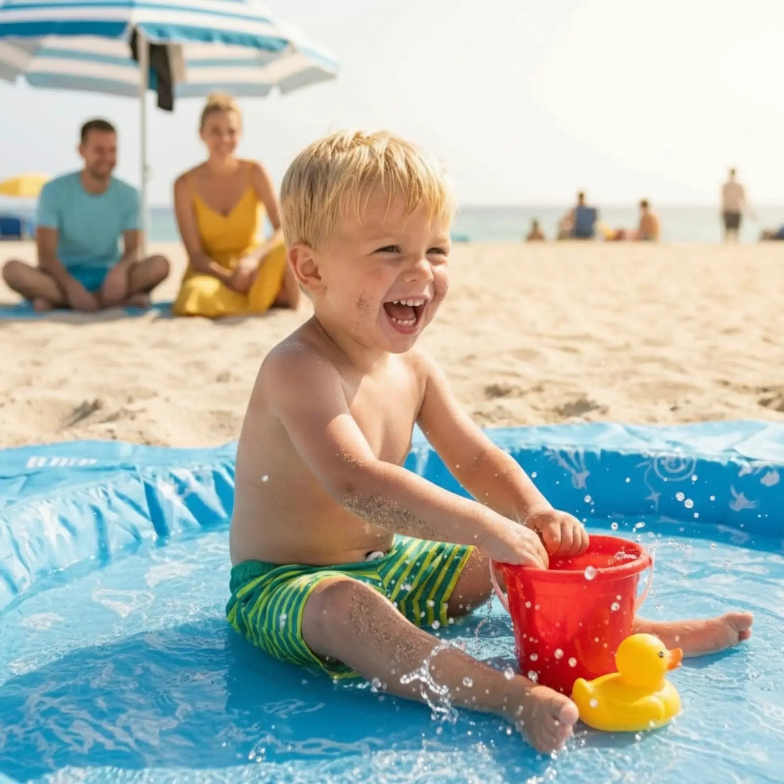 Khen Baby Beach Splash Mat Blue, 1 Piece, 78.74 x in Waterproof Polyester Portable Foldable from PriceLows™