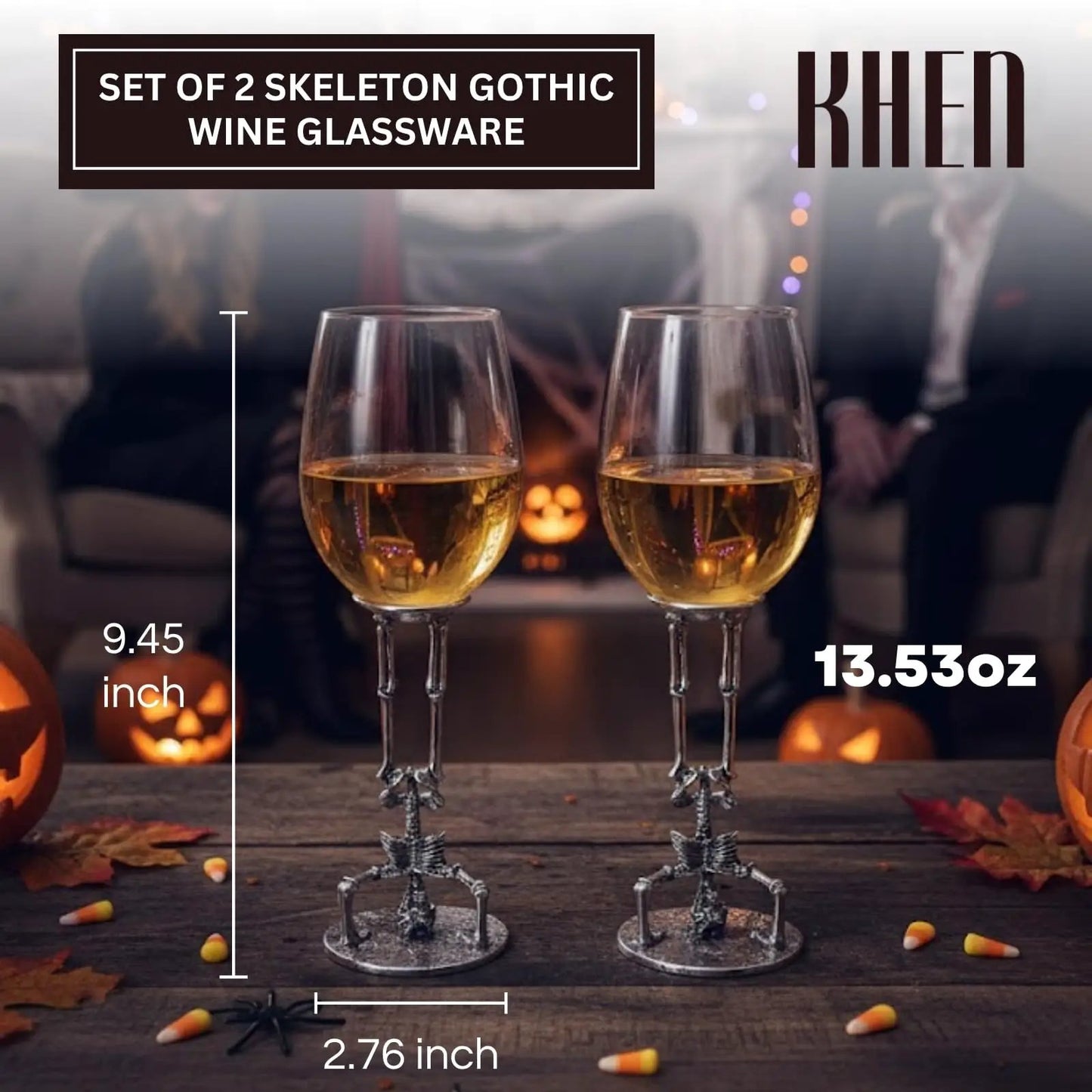 Skeleton Wine Glasses Set of 2 13oz – Gothic Skeletons Stem Goblets for Halloween Party from PriceLows™