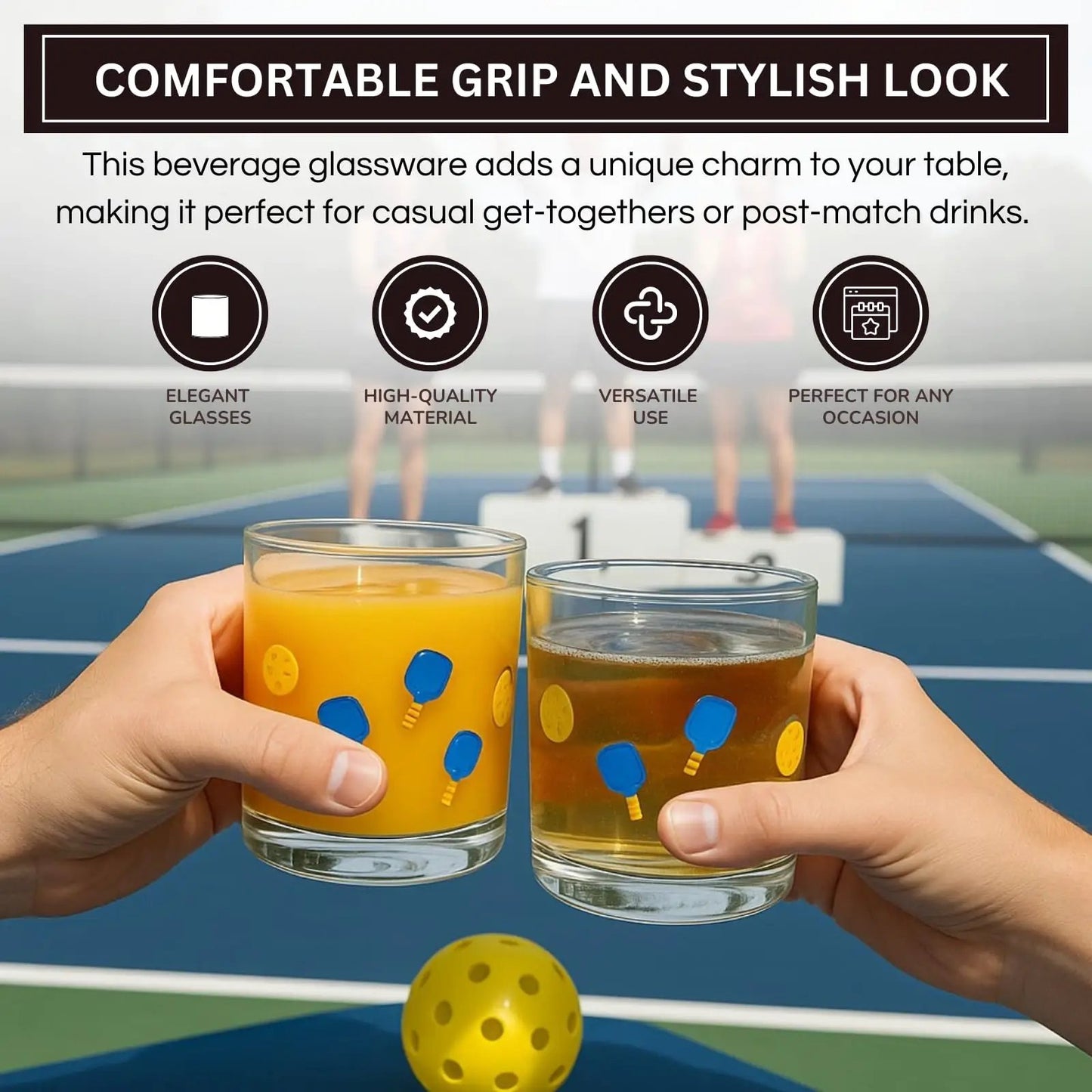 Khen Set of 2 Pickleball Paddle Icon Juice Glass Athletic Sports Cup 14.8oz from PriceLows™