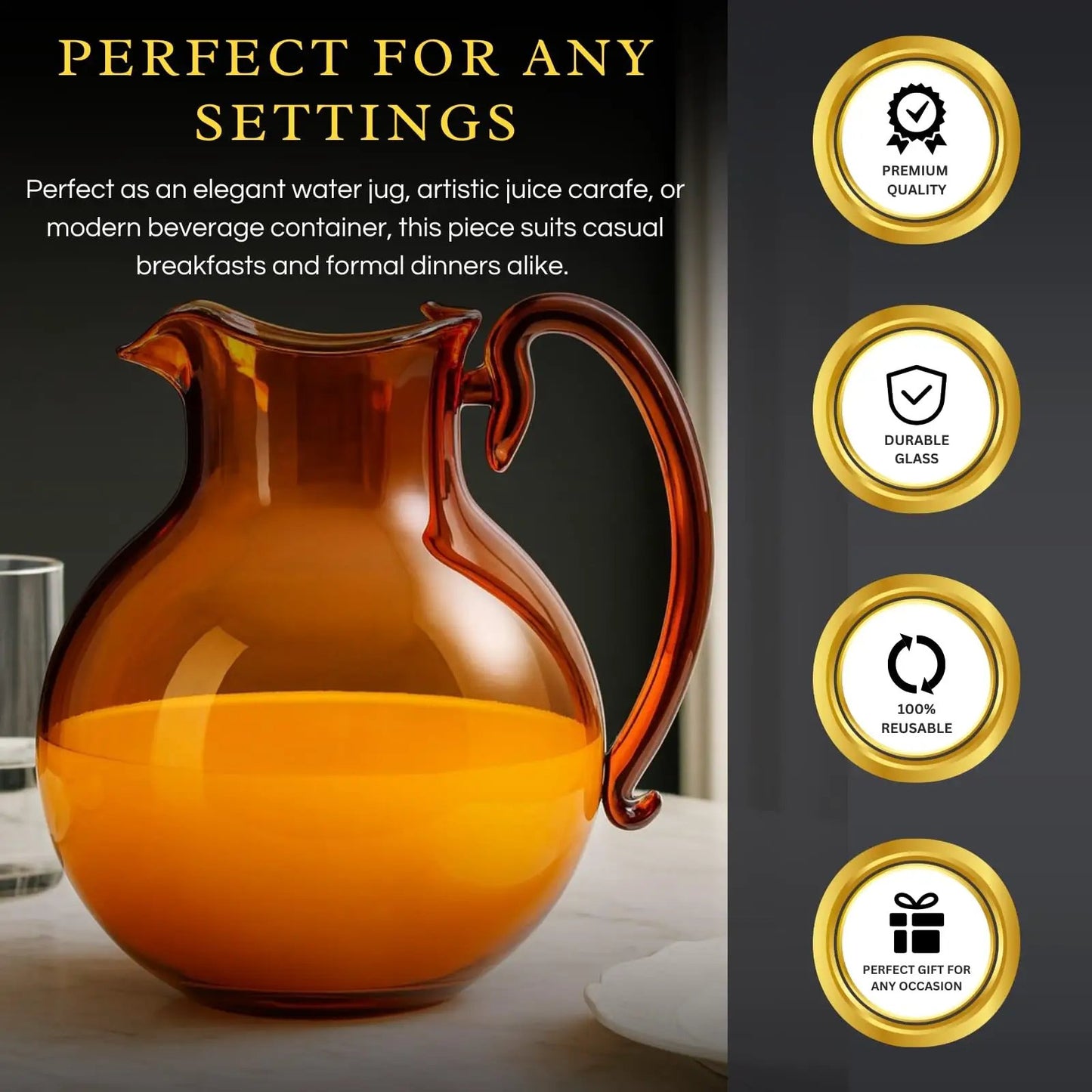 talian Design Amber Glass Jug Mouth-Blown Venetian Pitcher 750ml Handmade Murano from PriceLows™