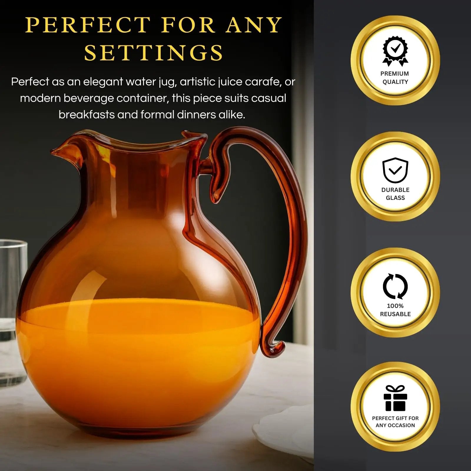 talian Design Amber Glass Jug Mouth-Blown Venetian Pitcher 750ml Handmade Murano from PriceLows™