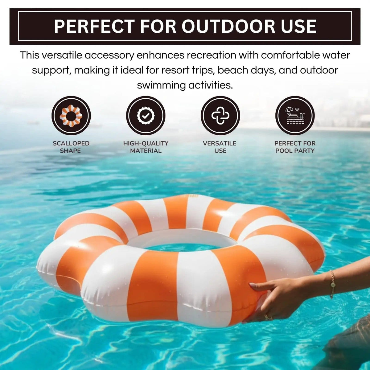 Amalfi Scalloped Inflatable Tube Pool Float Ring - Orange & White | Home Decor | Gift Ready