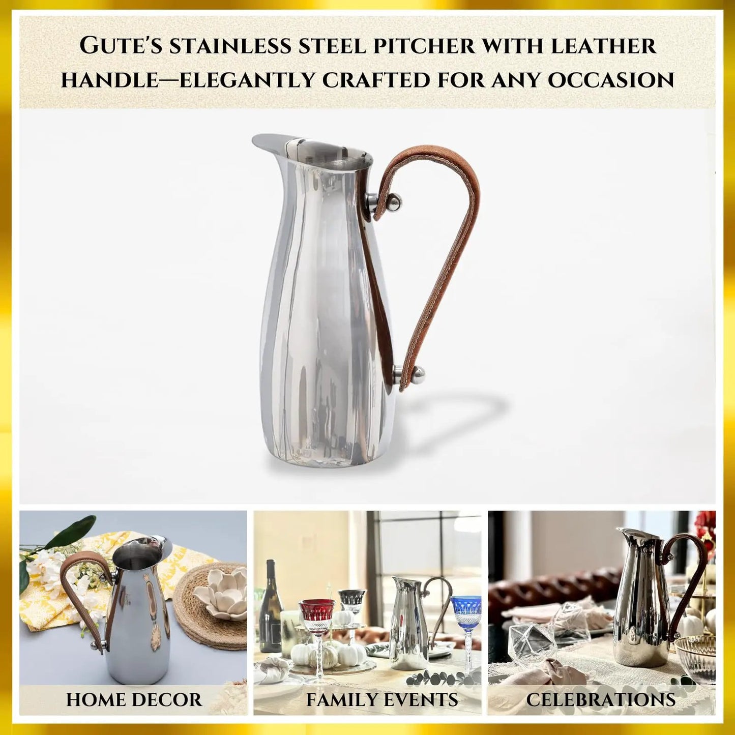 Silver Stainless Steel Water Pitcher, Leather Handle from PriceLows™