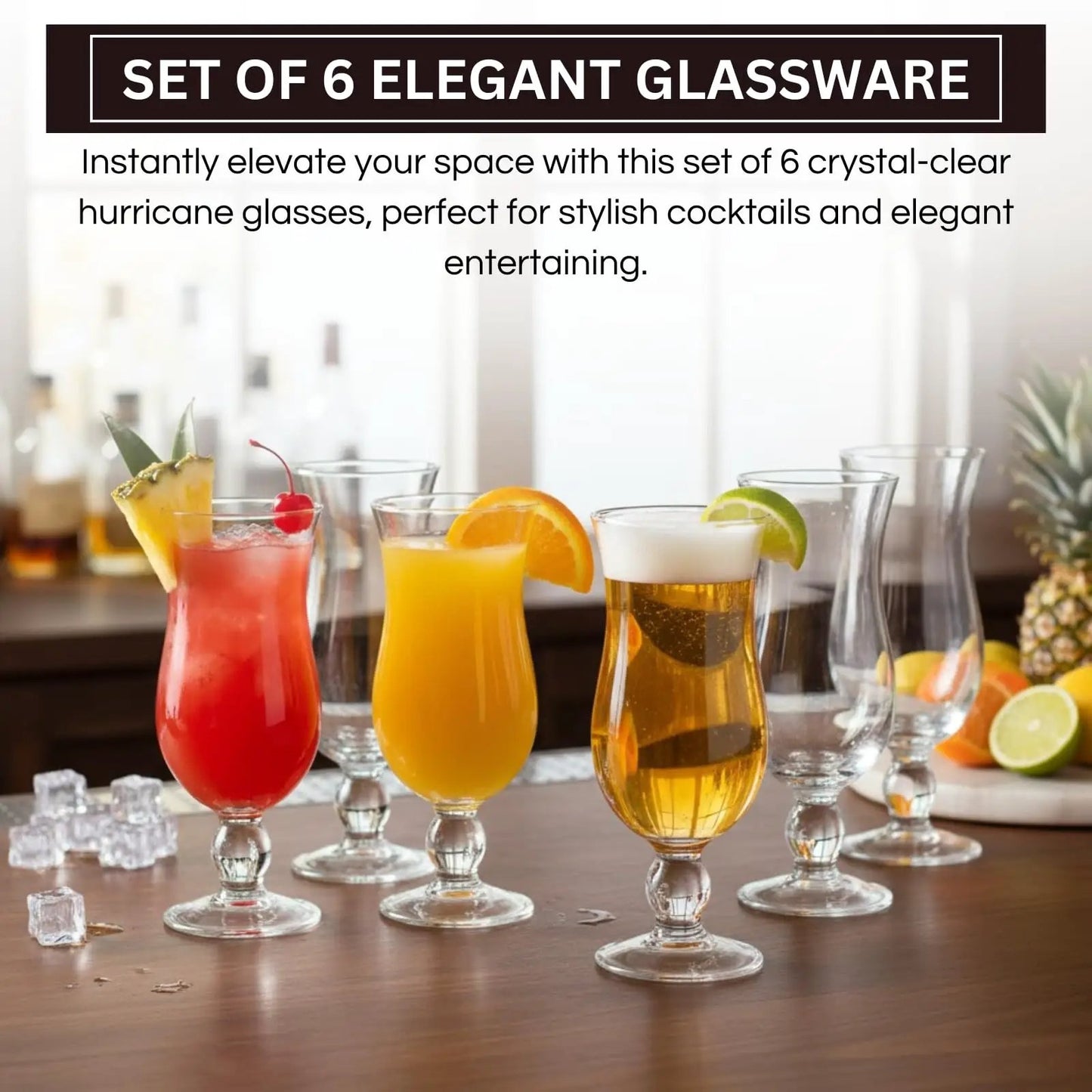 Hurricane Glassware Set of 6, Clear Glass Drinkware from PriceLows™