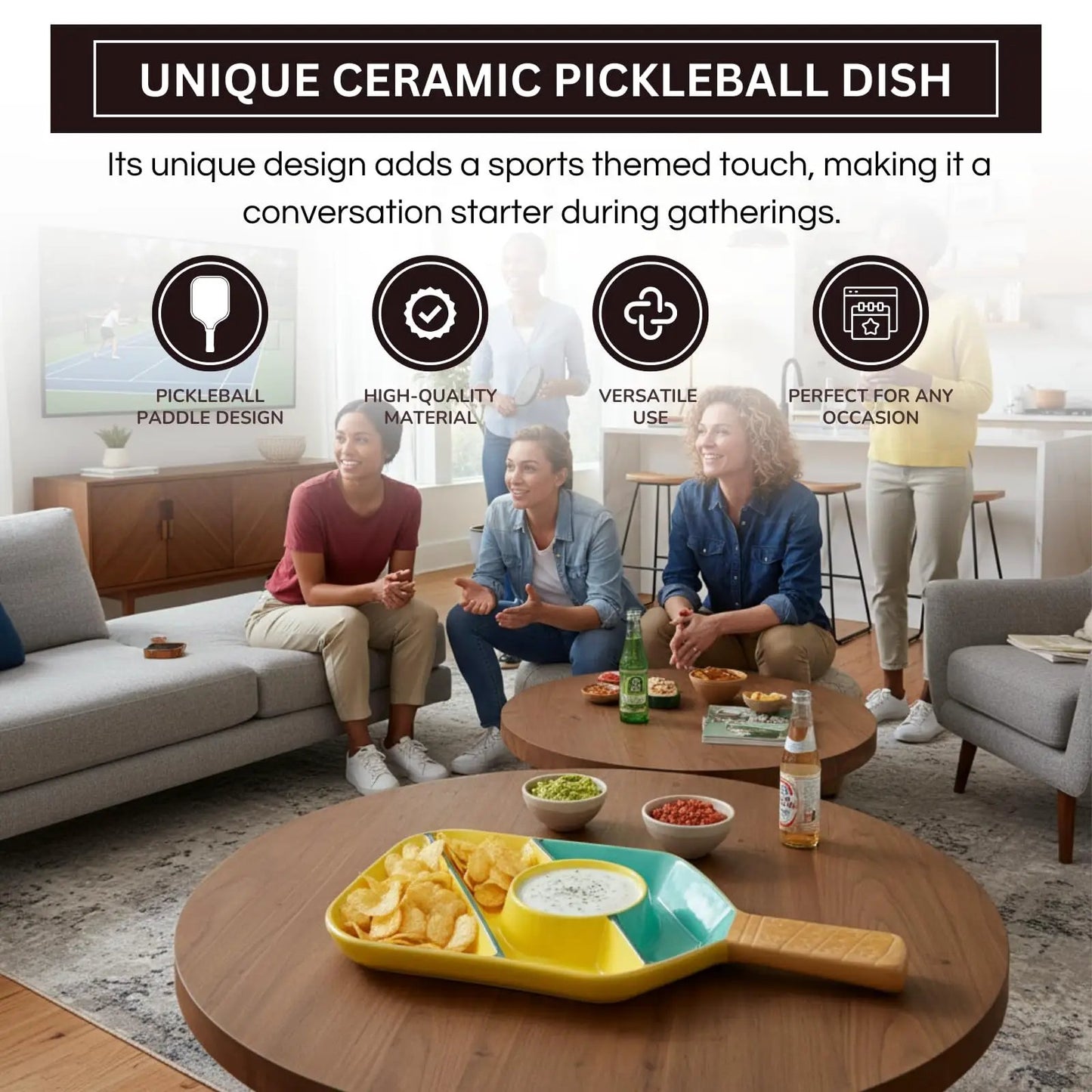 Khen Ceramic Pickleball Dish | Paddle Shaped Serving Tray Platter Decorative Tableware from PriceLows™