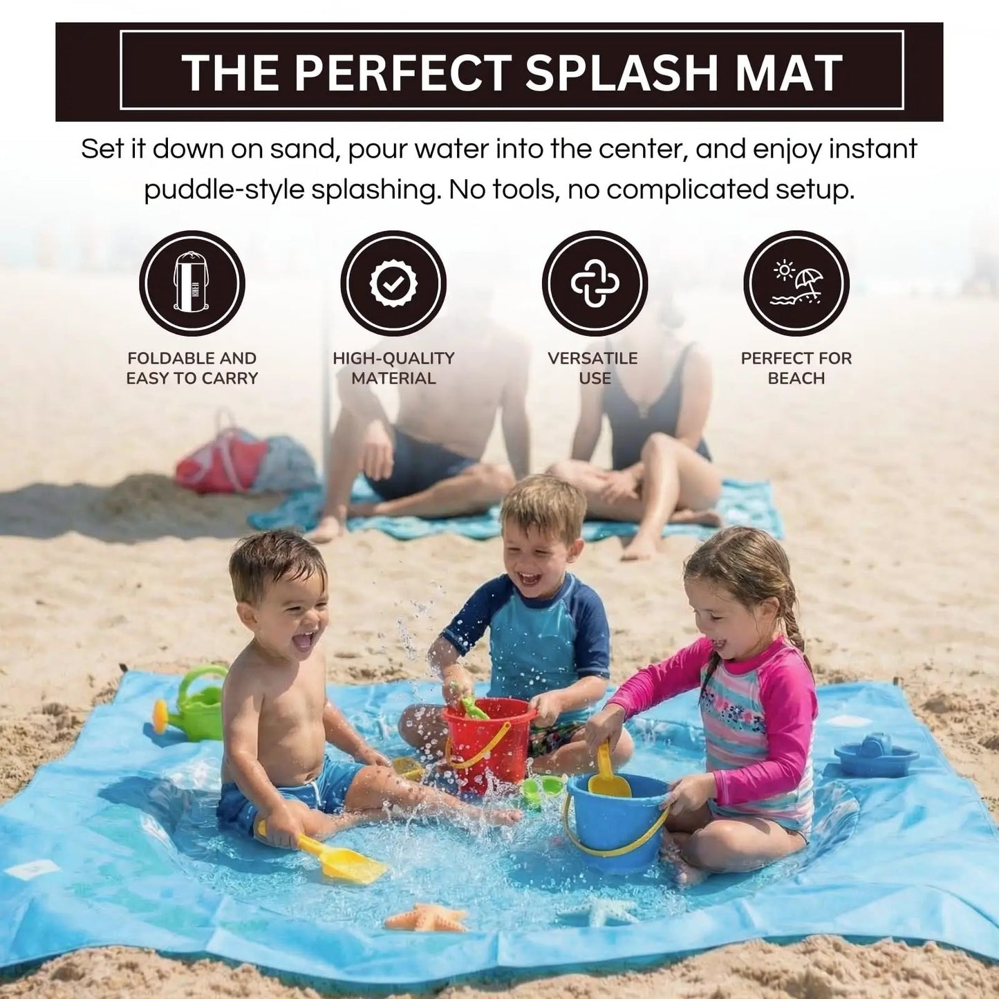 Khen Baby Beach Splash Mat Blue, 1 Piece, 78.74 x in Waterproof Polyester Portable Foldable from PriceLows™
