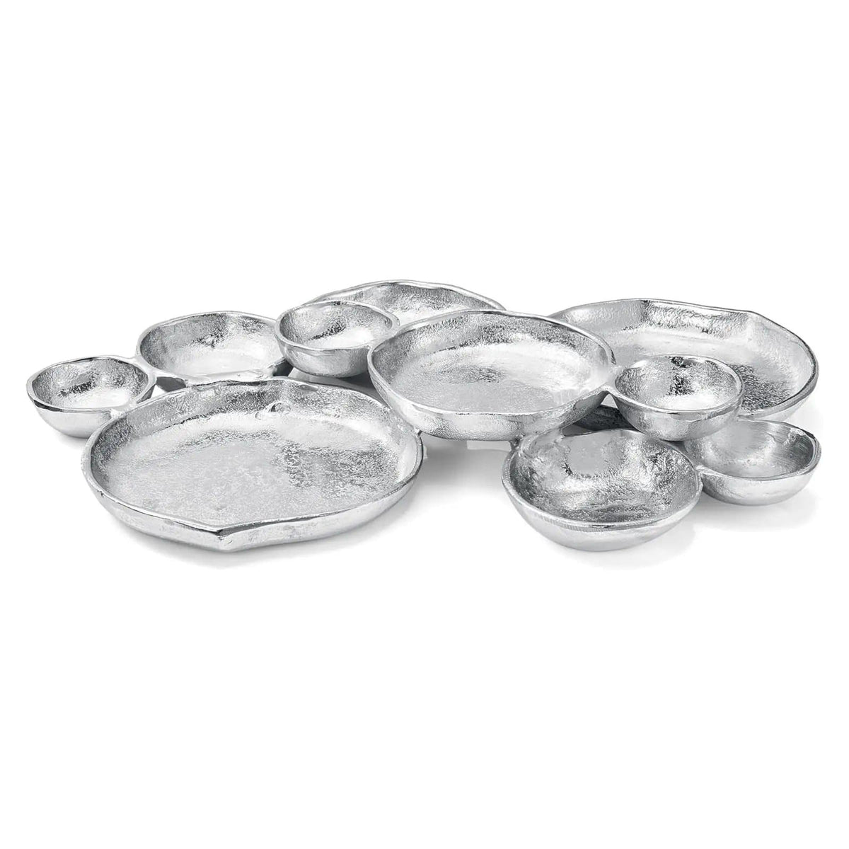 Cluster of 10 Round Serving Bowls Silver Clusters Decorative Tray | Brass | Serving Platter | Home Decor