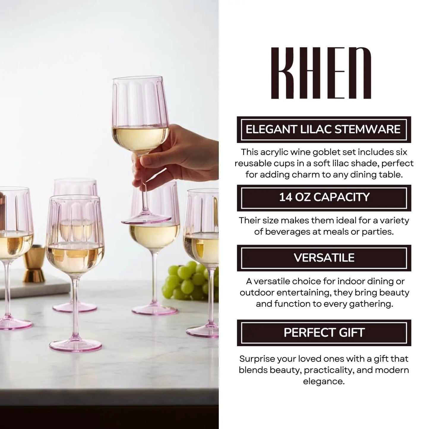 Khen Acrylic Lucia Stemmed Goblets - Set of 6 | 14oz | Lilac from PriceLows™