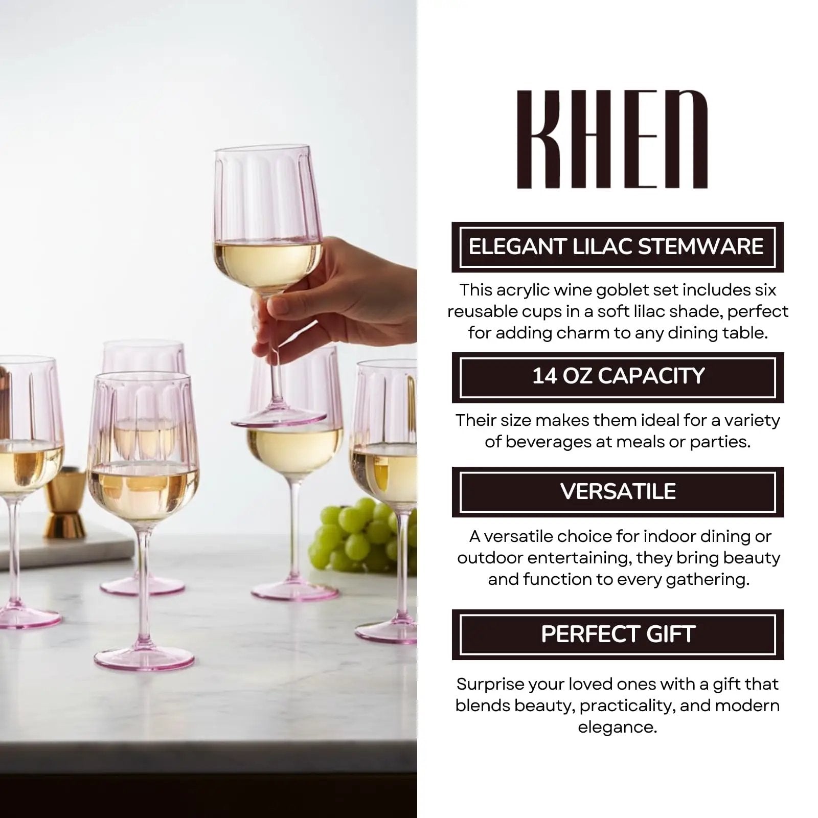 Khen Acrylic Lucia Stemmed Goblets - Set of 6 | 14oz | Lilac from PriceLows™