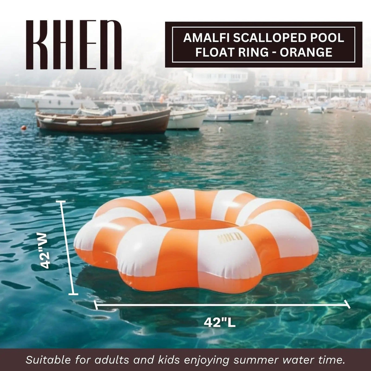 Amalfi Scalloped Inflatable Tube Pool Float Ring - Orange & White | Home Decor | Gift Ready