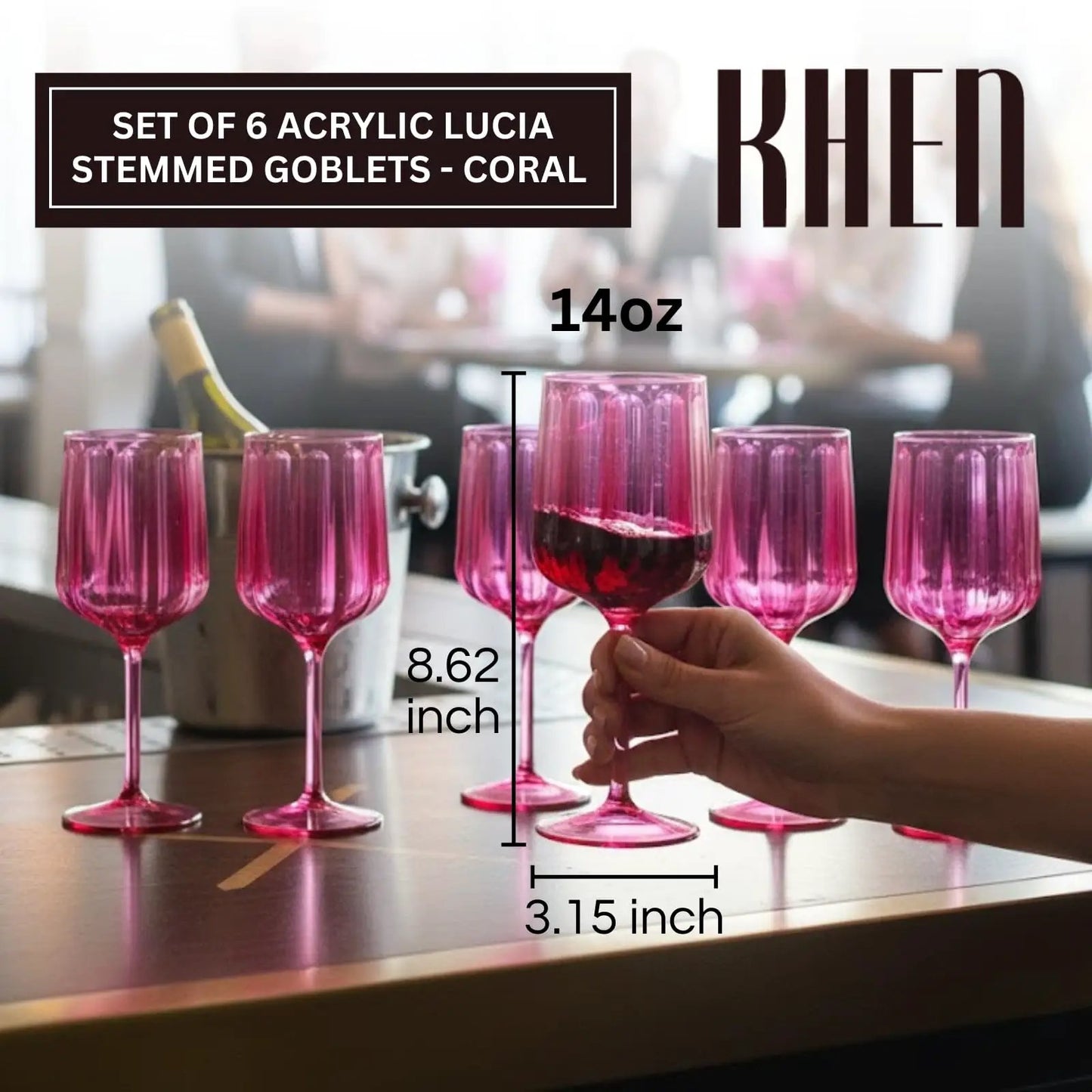 Khen Acrylic Lucia Stemmed Goblets - Set of 6 |14oz | Coral from PriceLows™