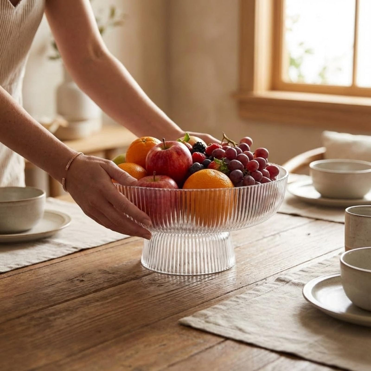 Decorative Fluted Transparent Glass Bowl, Fruit, Snacks Sweets | Glass | Decorative Bowl | Entertaining