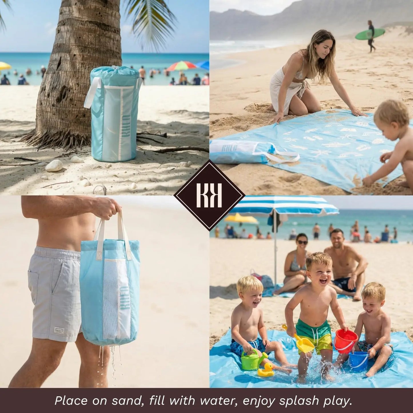 Khen Baby Beach Splash Mat Blue, 1 Piece, 78.74 x in Waterproof Polyester Portable Foldable from PriceLows™
