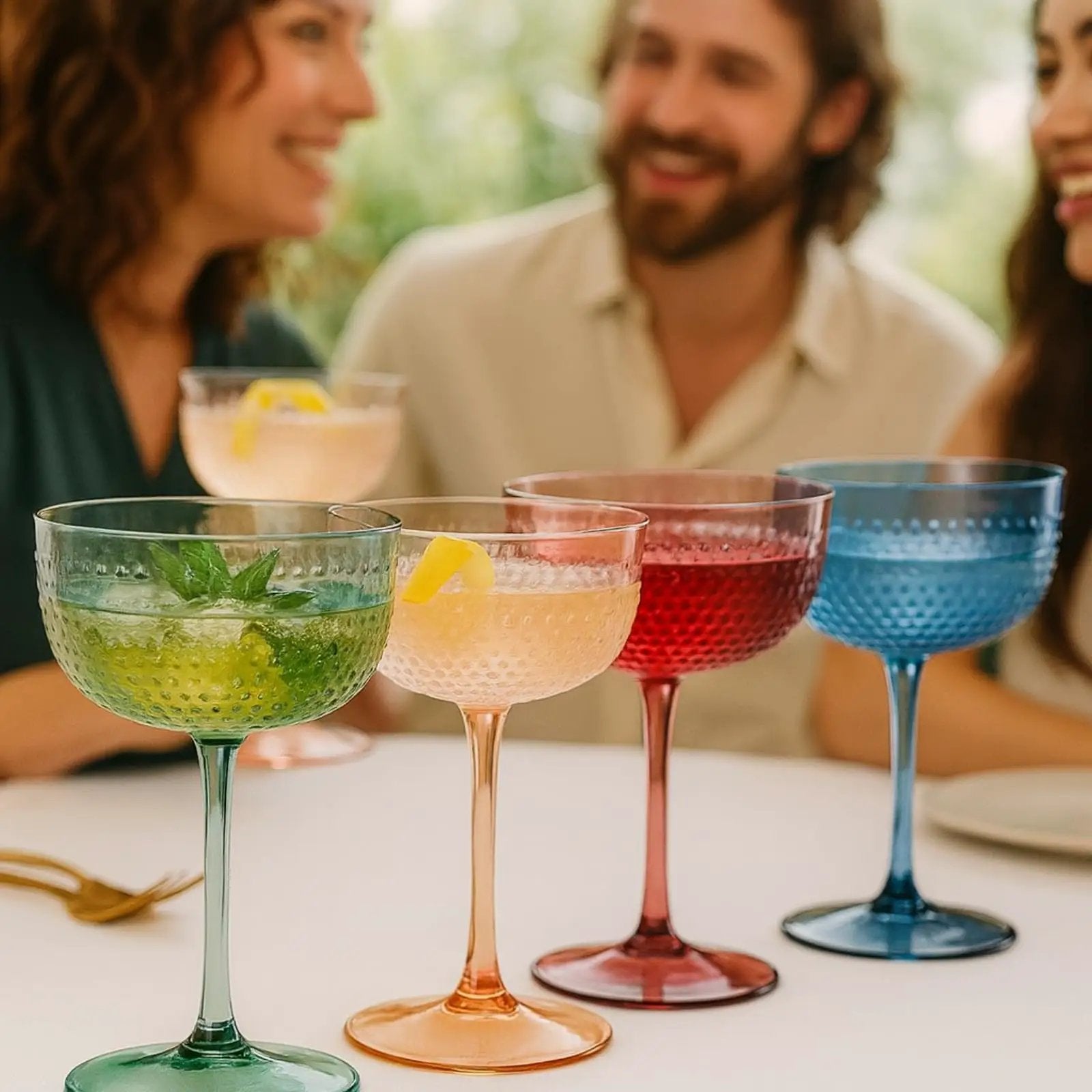 Hobnail Coupes, Cocktail Glass | Set of 4 | Muted Colors from PriceLows™
