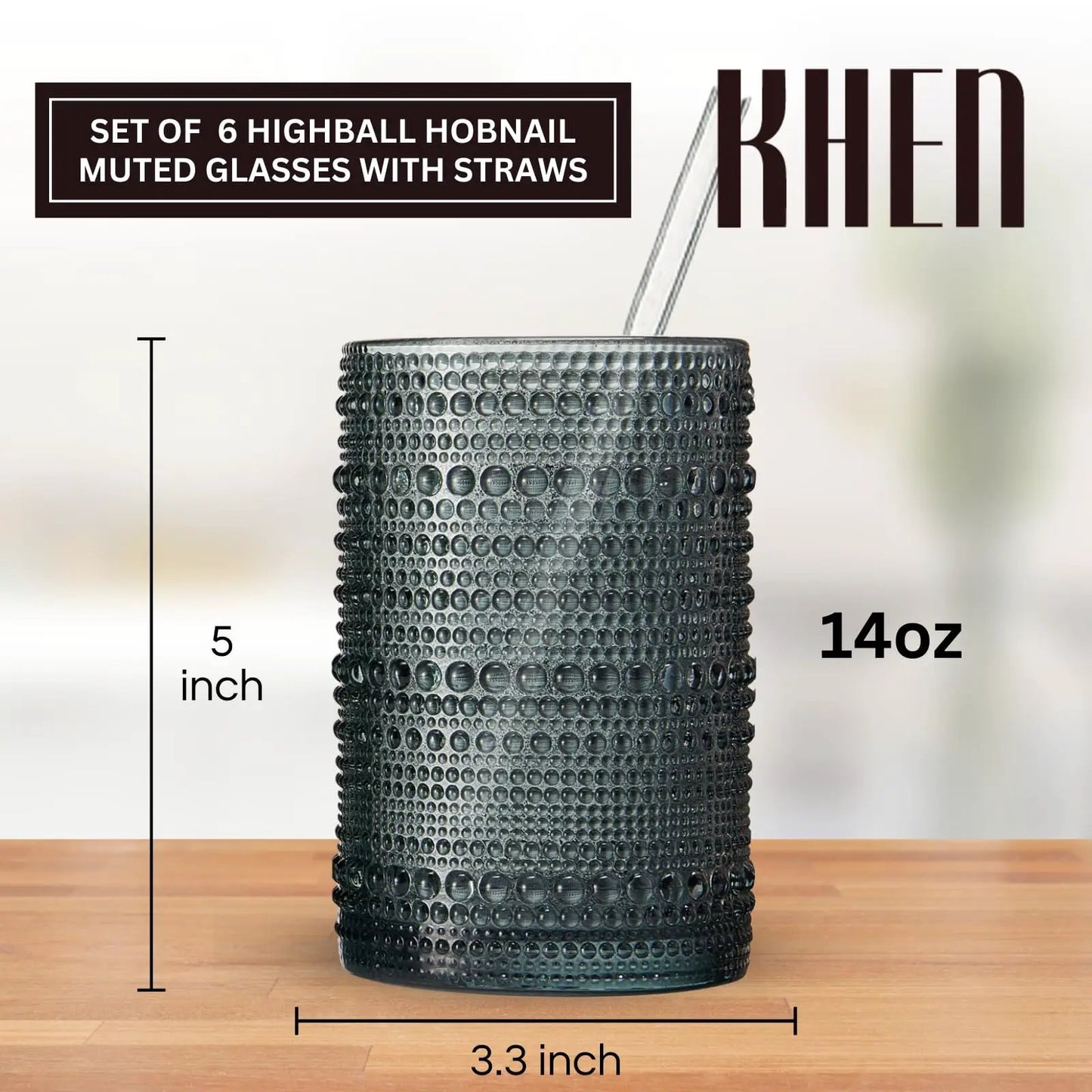 Khen Hobnail Drinking Glasses with Straws | Muted Colors | Set of 6 from PriceLows™