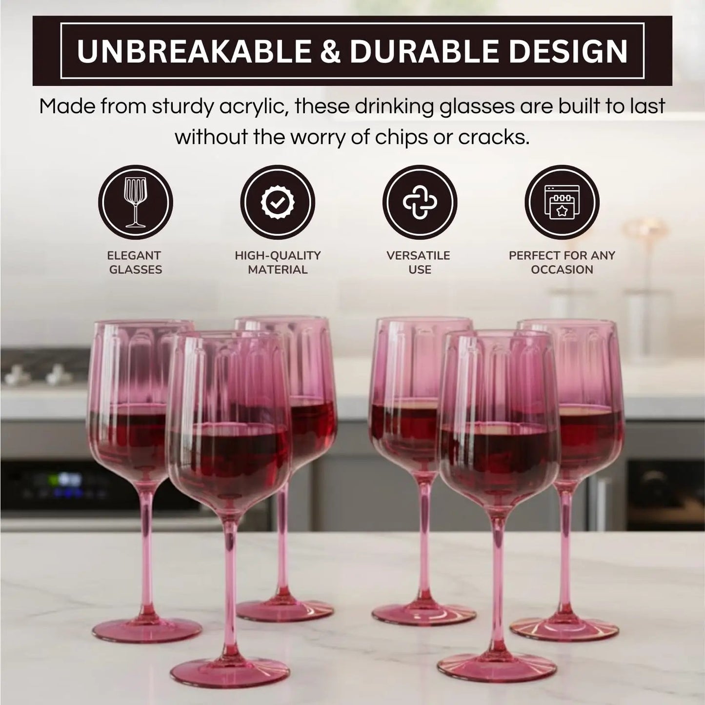 Khen Acrylic Lucia Stemmed Goblets - Set of 6 |14oz | Coral from PriceLows™