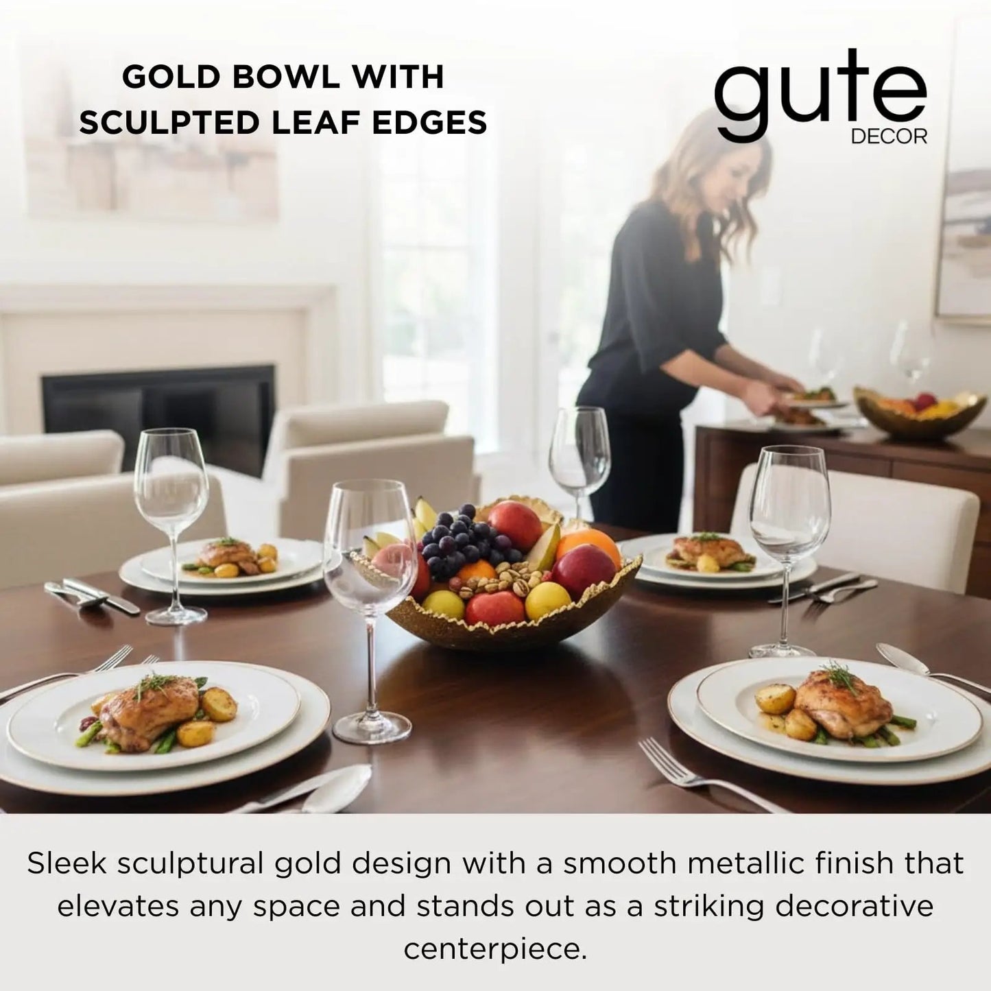Gold Platter Bowl – Modern Aluminum Decorative Centerpiece with Textured Metallic Finish from PriceLows™