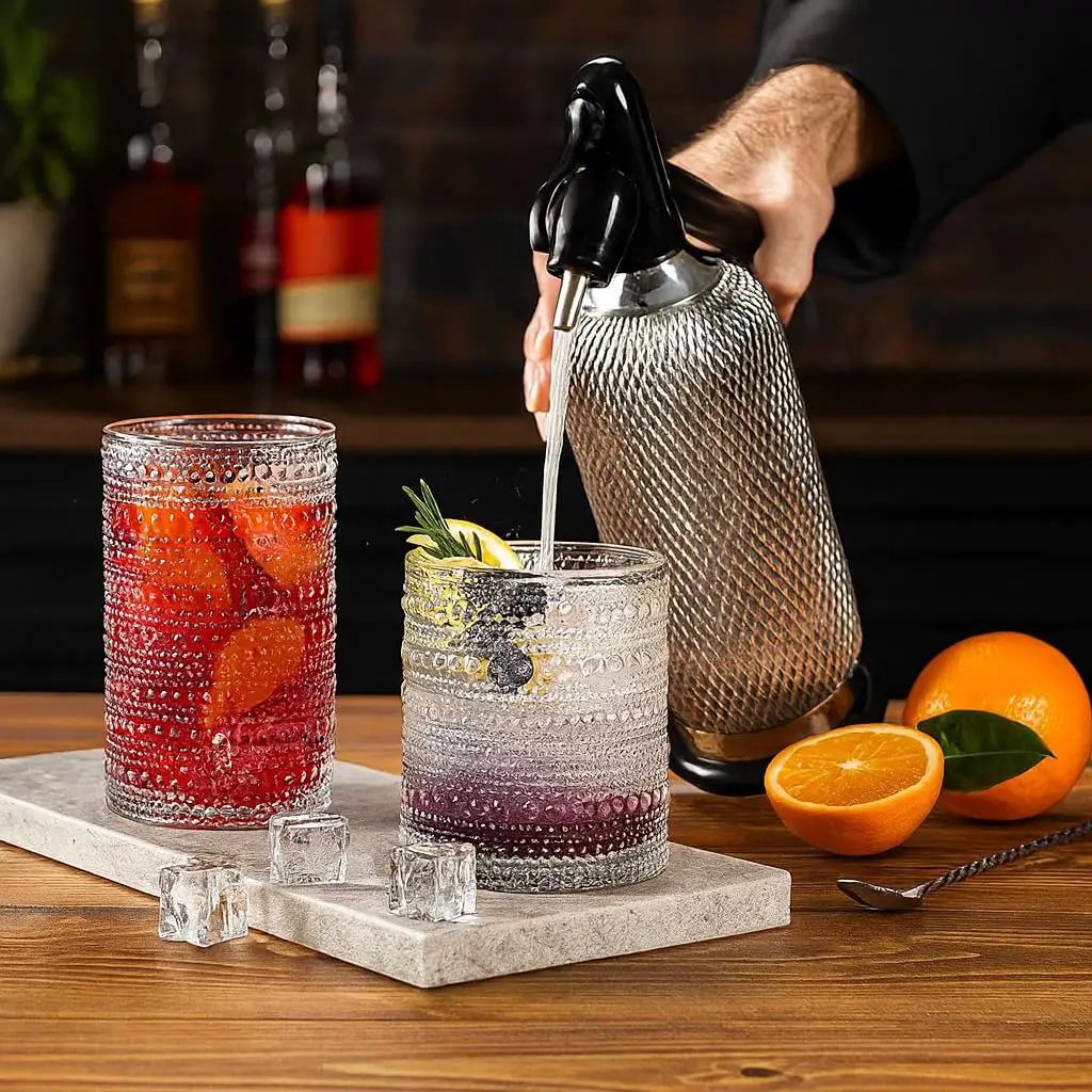 Khen Hobnail Drinking Glasses with Straws | Clear Colors | Set of 12 from PriceLows™